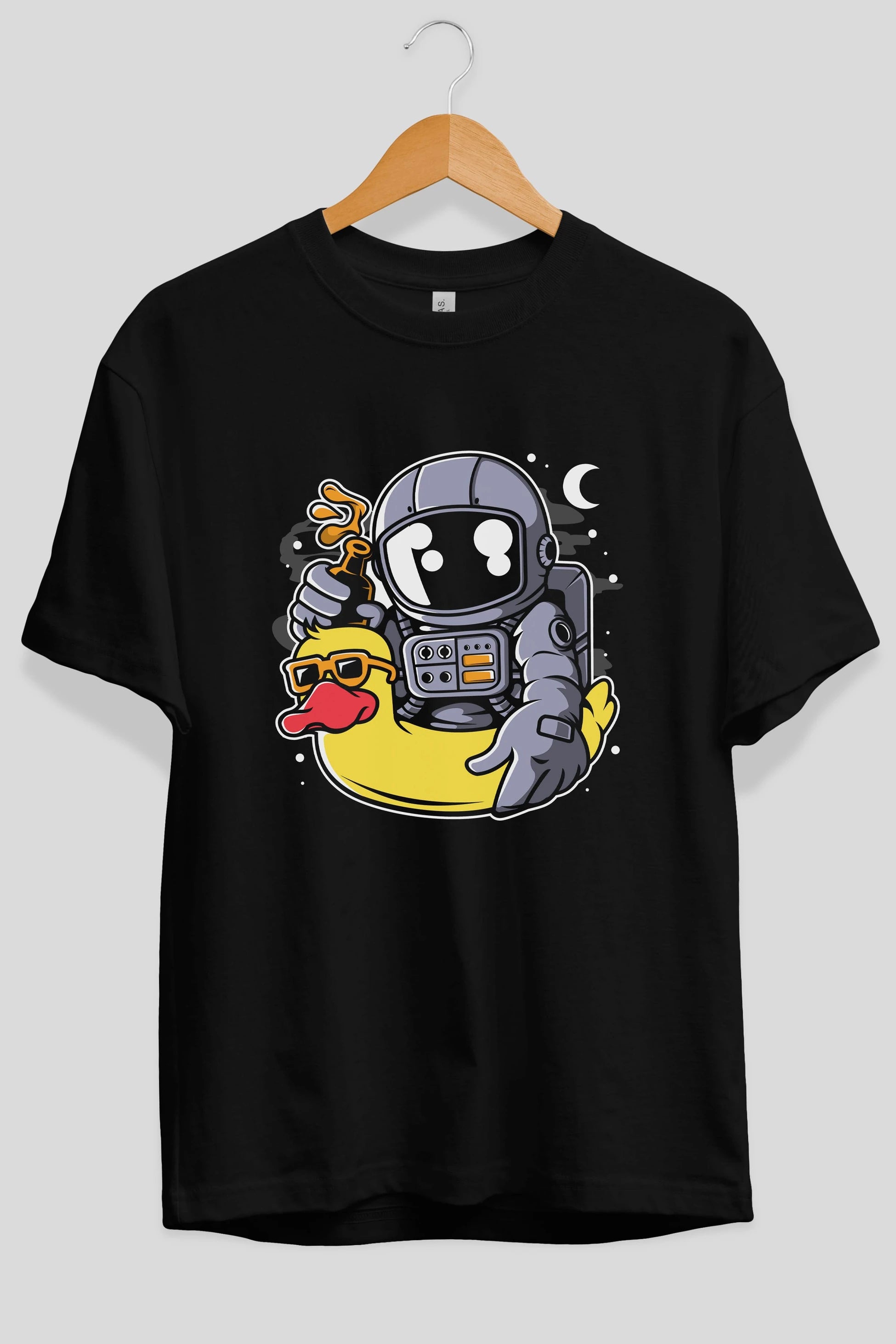 Astronaut Duck Balloon Ön Baskılı Oversize t-shirt Erkek Kadın Unisex