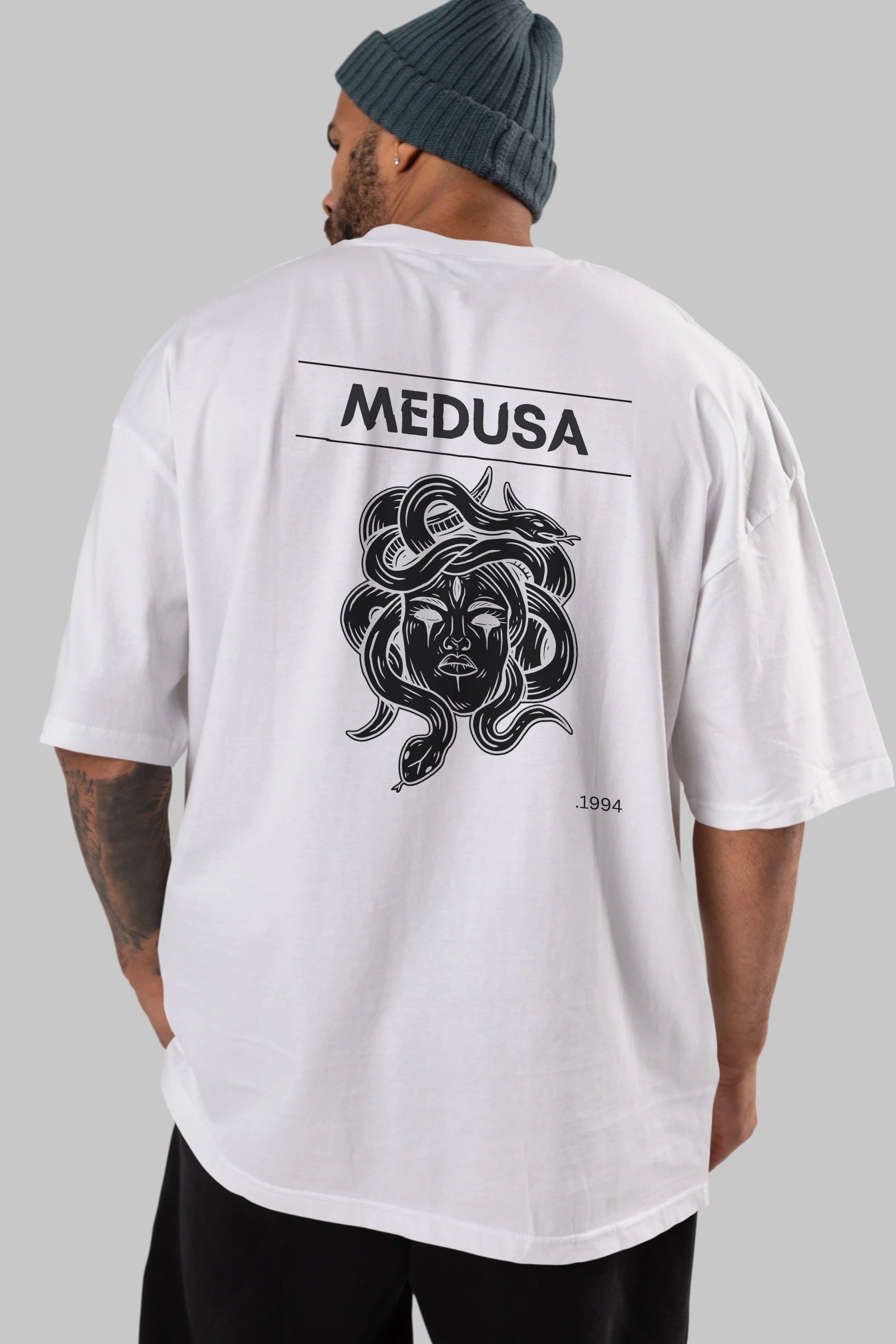 Medusa Arka Baskılı Oversize t-shirt Erkek Kadın Unisex