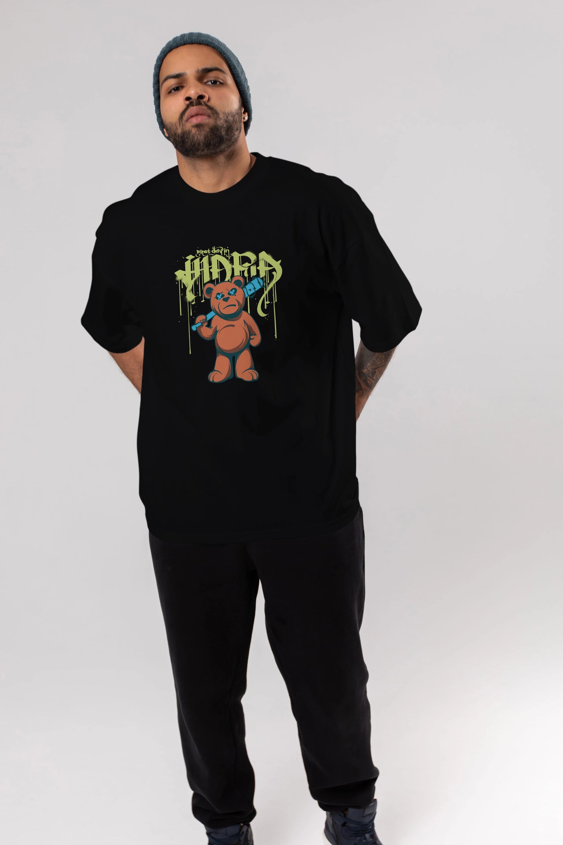 Hidra Bear Ön Baskılı Oversize t-shirt Erkek Kadın Unisex