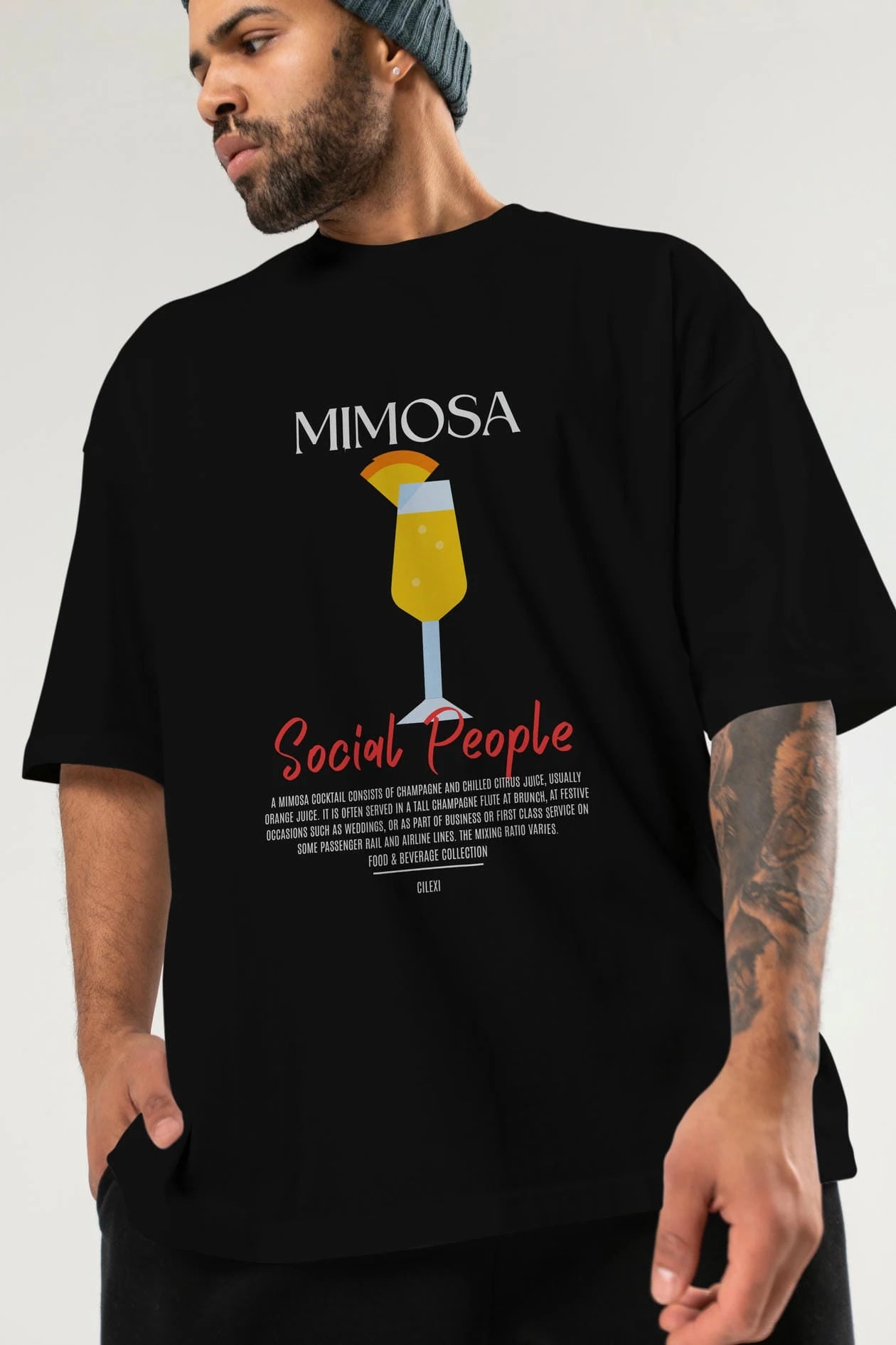 Mimosa Kokteyl Serisi ön Baskılı Oversize t-shirt Erkek Kadın %100 Pamuk Bisiklet Yaka tişort