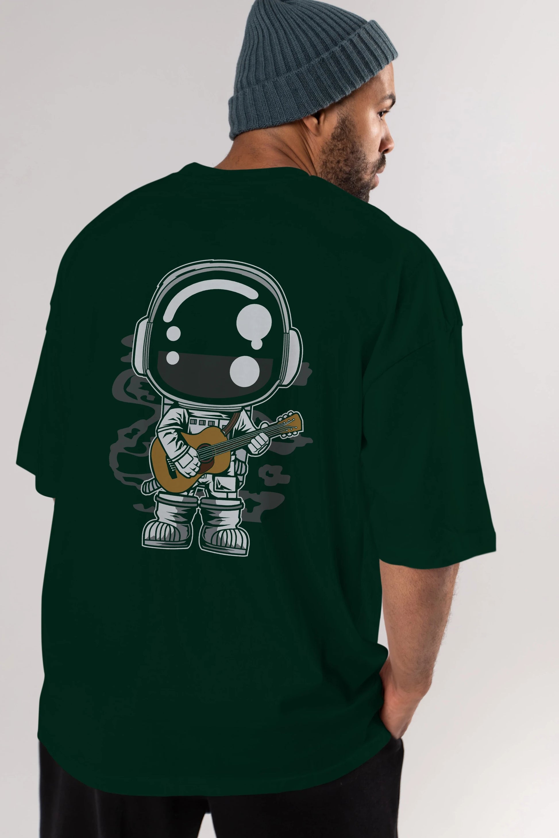 Astronaut Acoustic Guitar Arka Baskılı Oversize t-shirt Erkek Kadın Unisex
