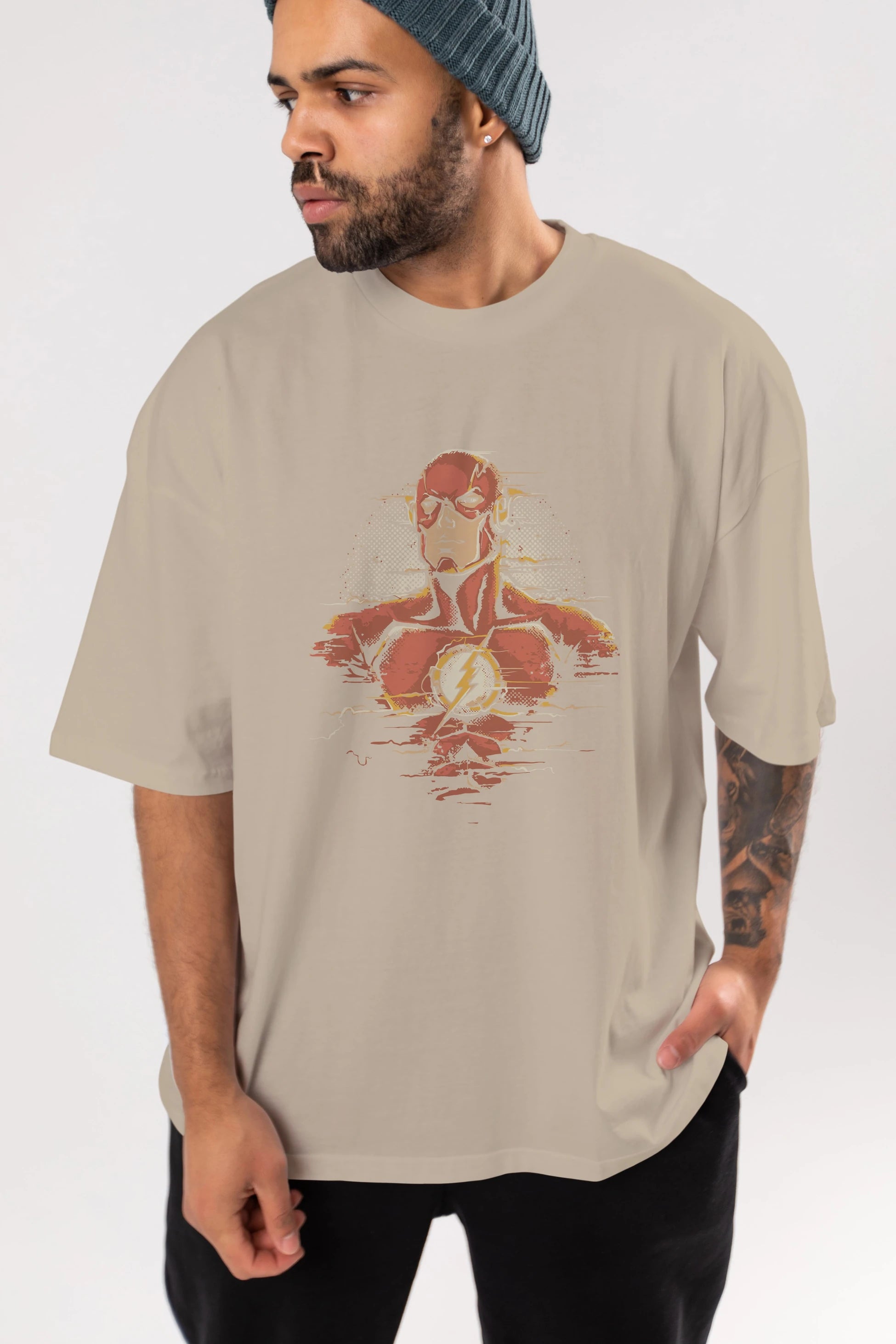Flash Avengers Ön Baskılı Oversize t-shirt Erkek Kadın Unisex %100 Pamuk Bisiklet Yaka tişort