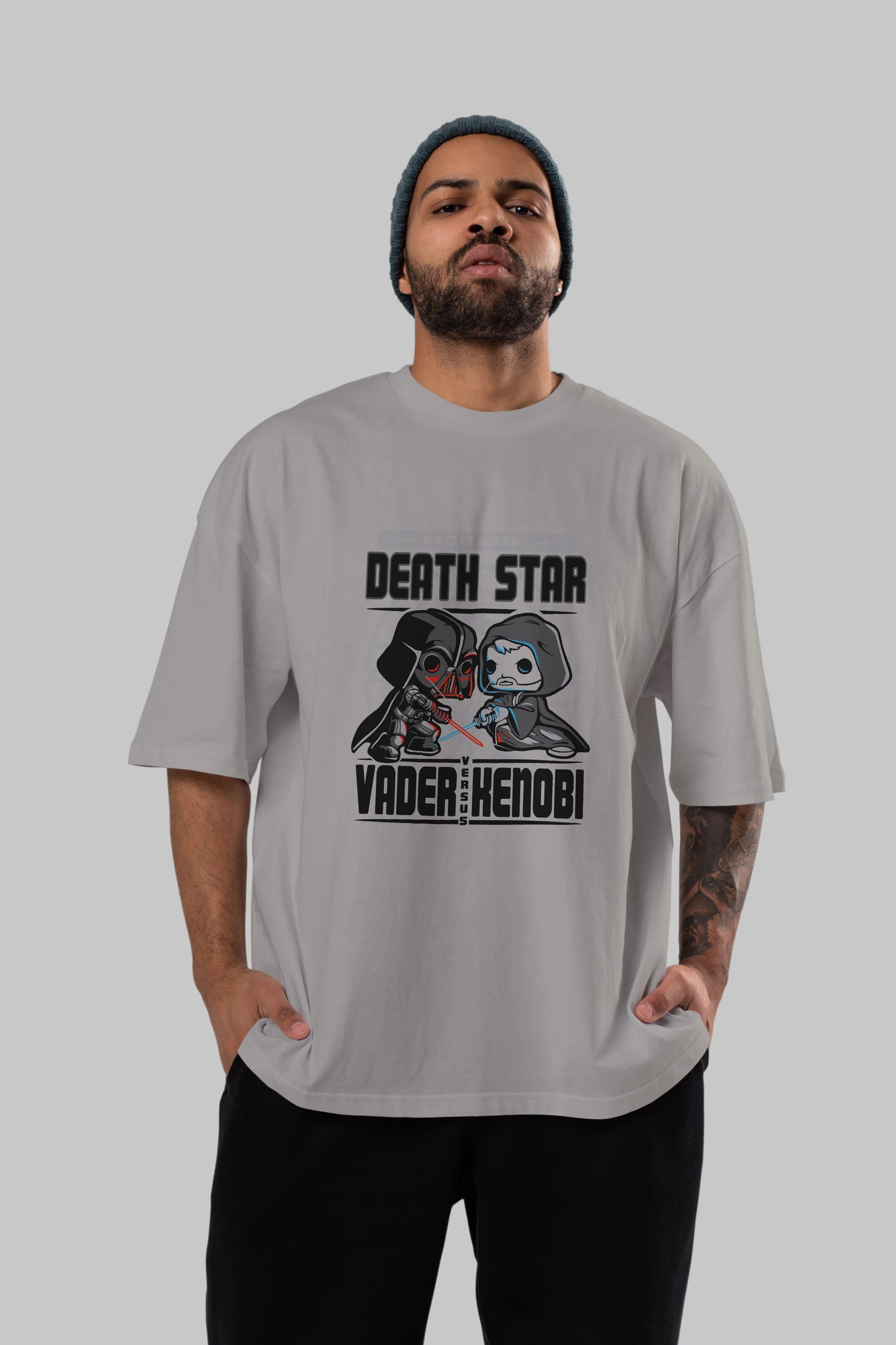 Vader Kenobi Ön Baskılı Oversize t-shirt Erkek Kadın Unisex %100 Pamuk Bisiklet Yaka tişort
