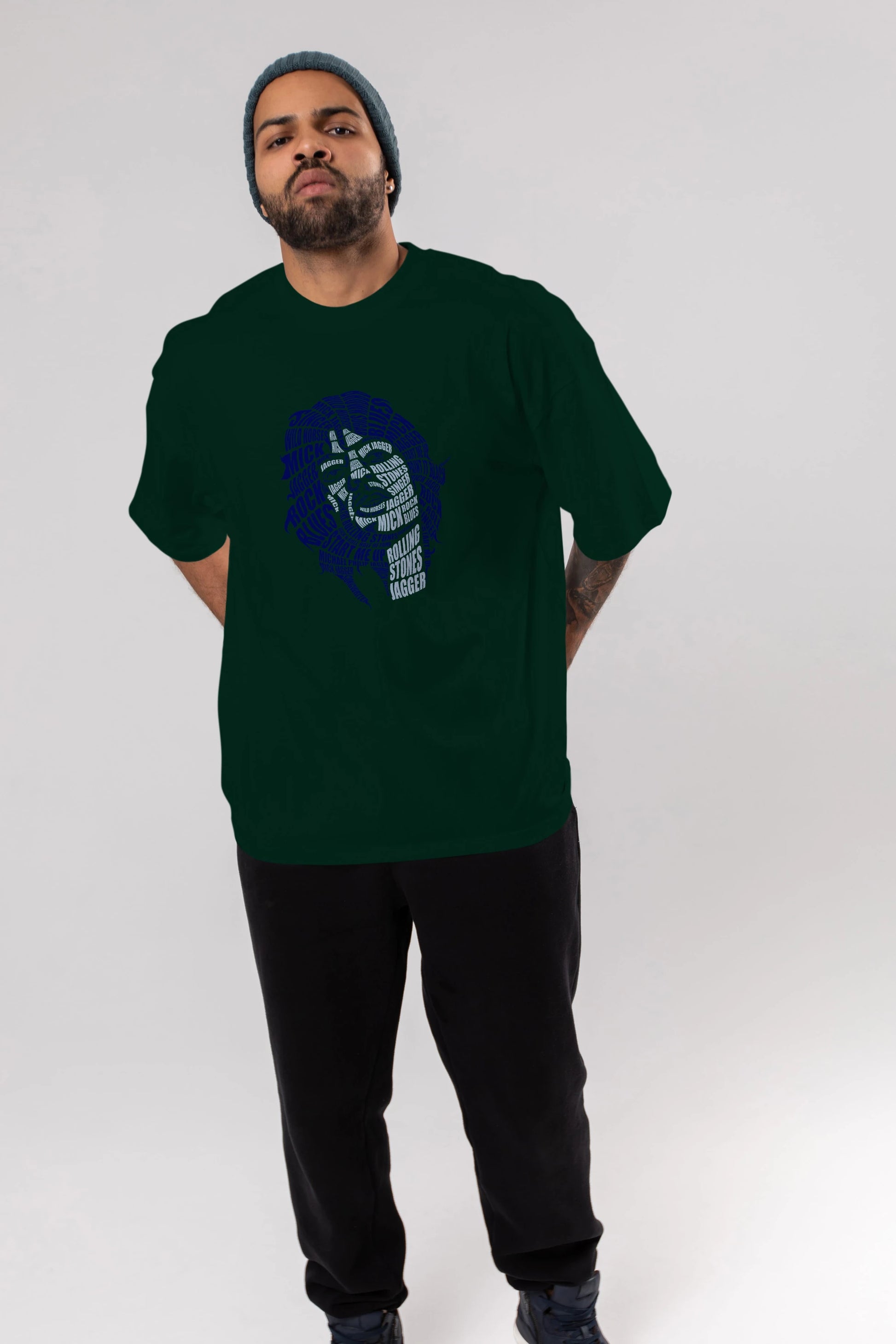 Mick Jagger Calligram Ön Baskılı Oversize t-shirt %100 pamuk Erkek Kadın Unisex