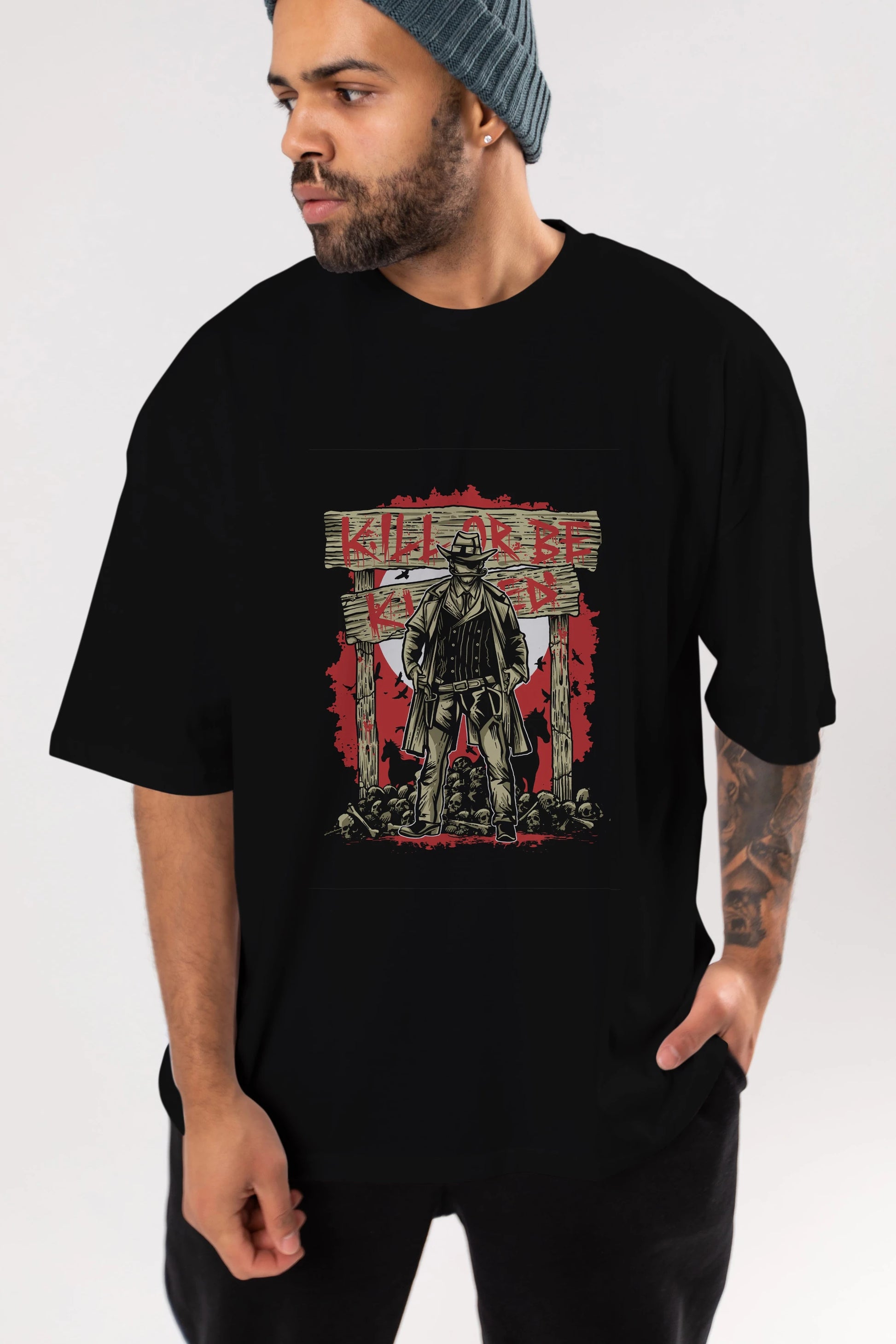 Kill Or Be Killed Ön Baskılı Oversize t-shirt Erkek Kadın Unisex %100 Pamuk tişort