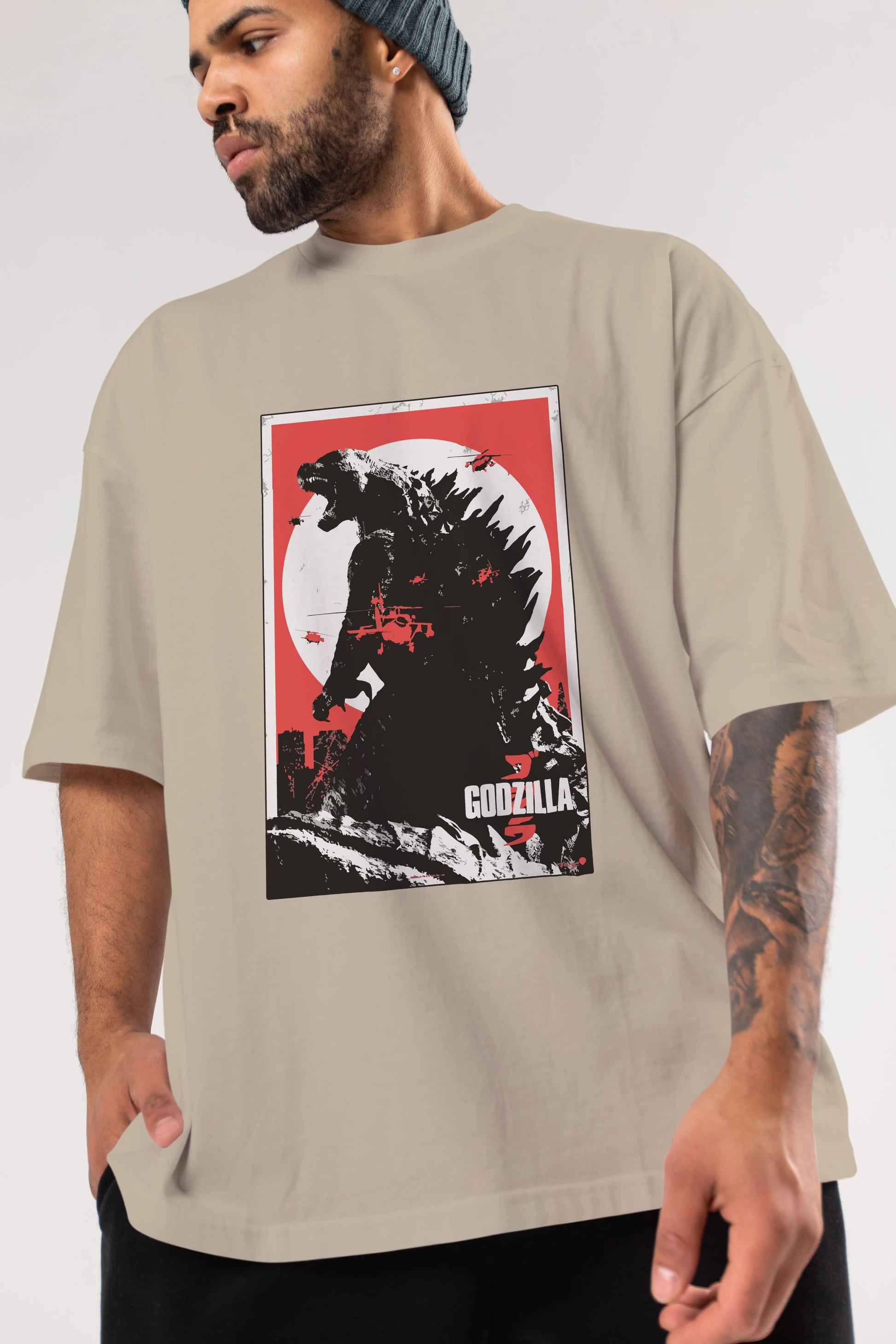 Godzilla (2) Ön Baskılı Oversize t-shirt Erkek Kadın Unisex %100 Pamuk Bisiklet Yaka tişort