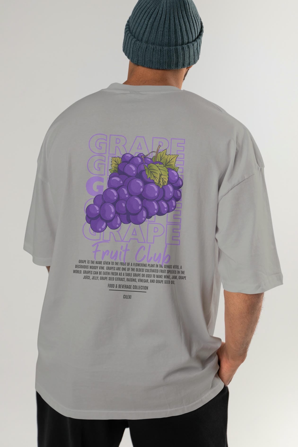 Grape Arka Baskılı Oversize t-shirt Erkek Kadın Pamuk Bisiklet Yaka tişort