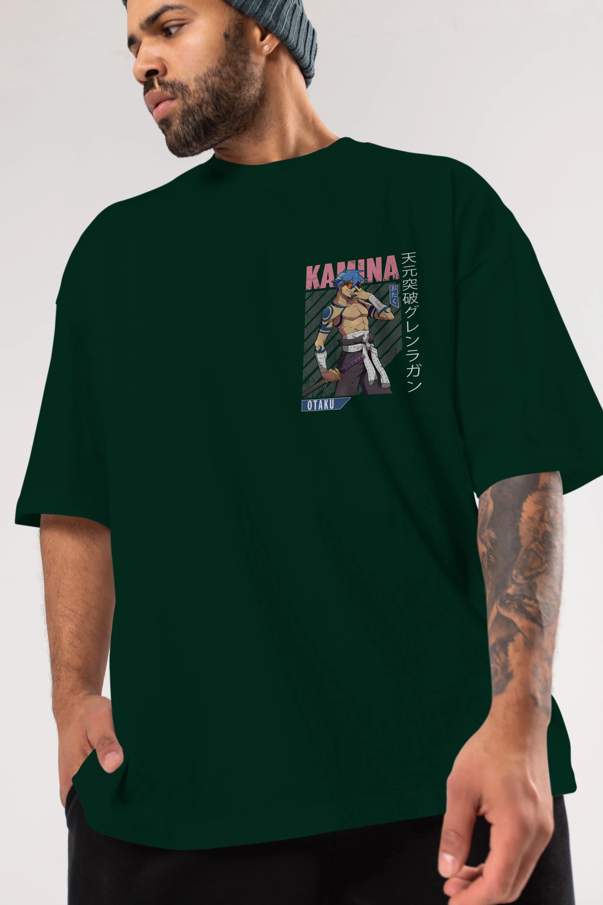 Kamina 5 Ön Sol Baskılı Oversize t-shirt Erkek Kadın Unisex %100 Pamuk Bisiklet Yaka tişort