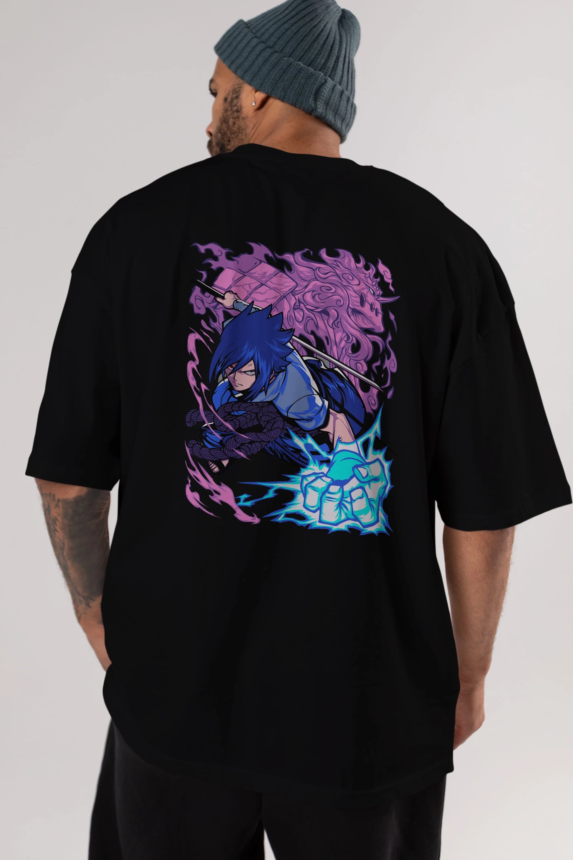 NARUTO SASUKE UCHIHA 2 Anime Arka Baskılı Oversize t-shirt Erkek Kadın Unisex