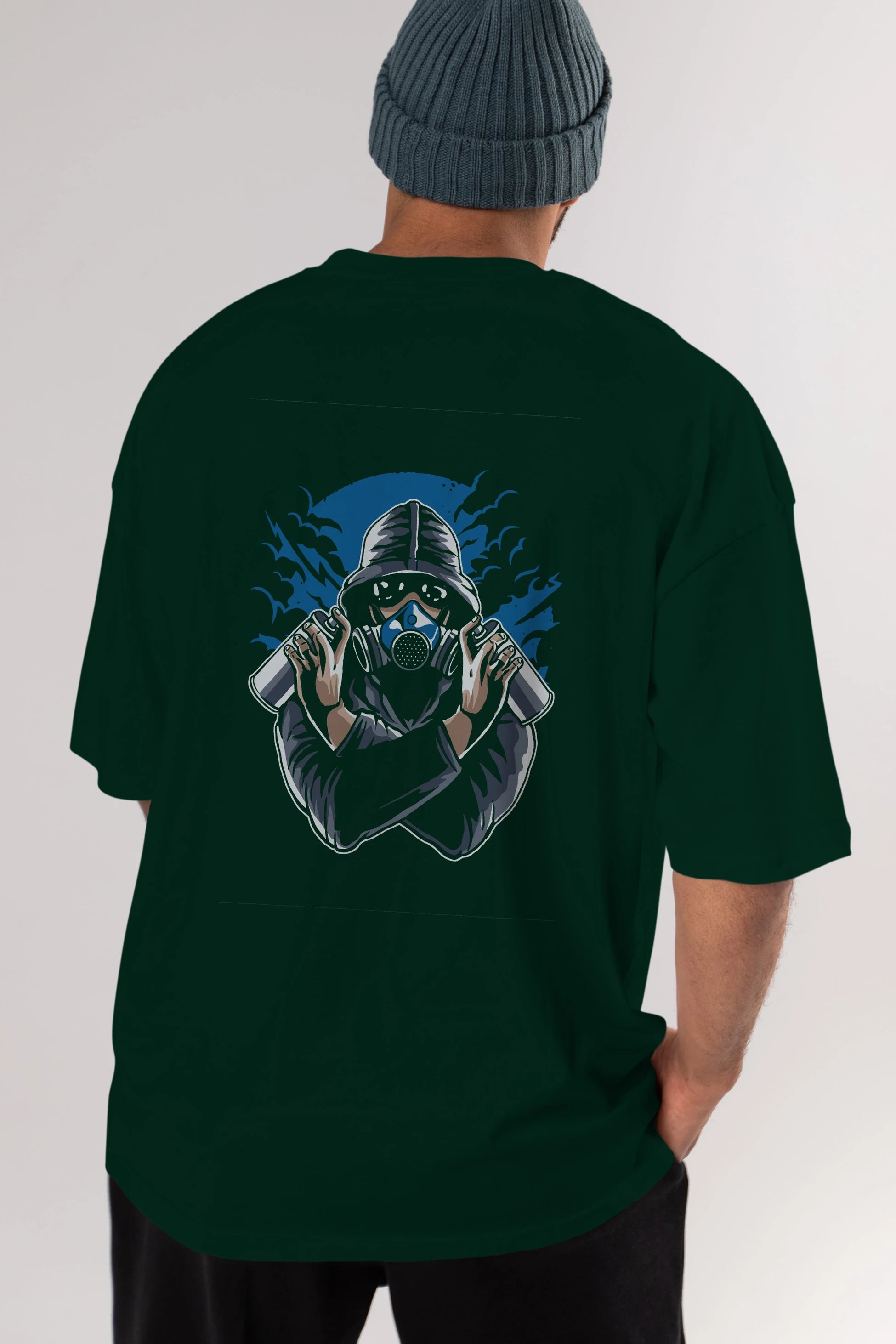Graffiti Gasmask Arka Baskılı Oversize t-shirt Erkek Kadın Unisex %100 Pamuk