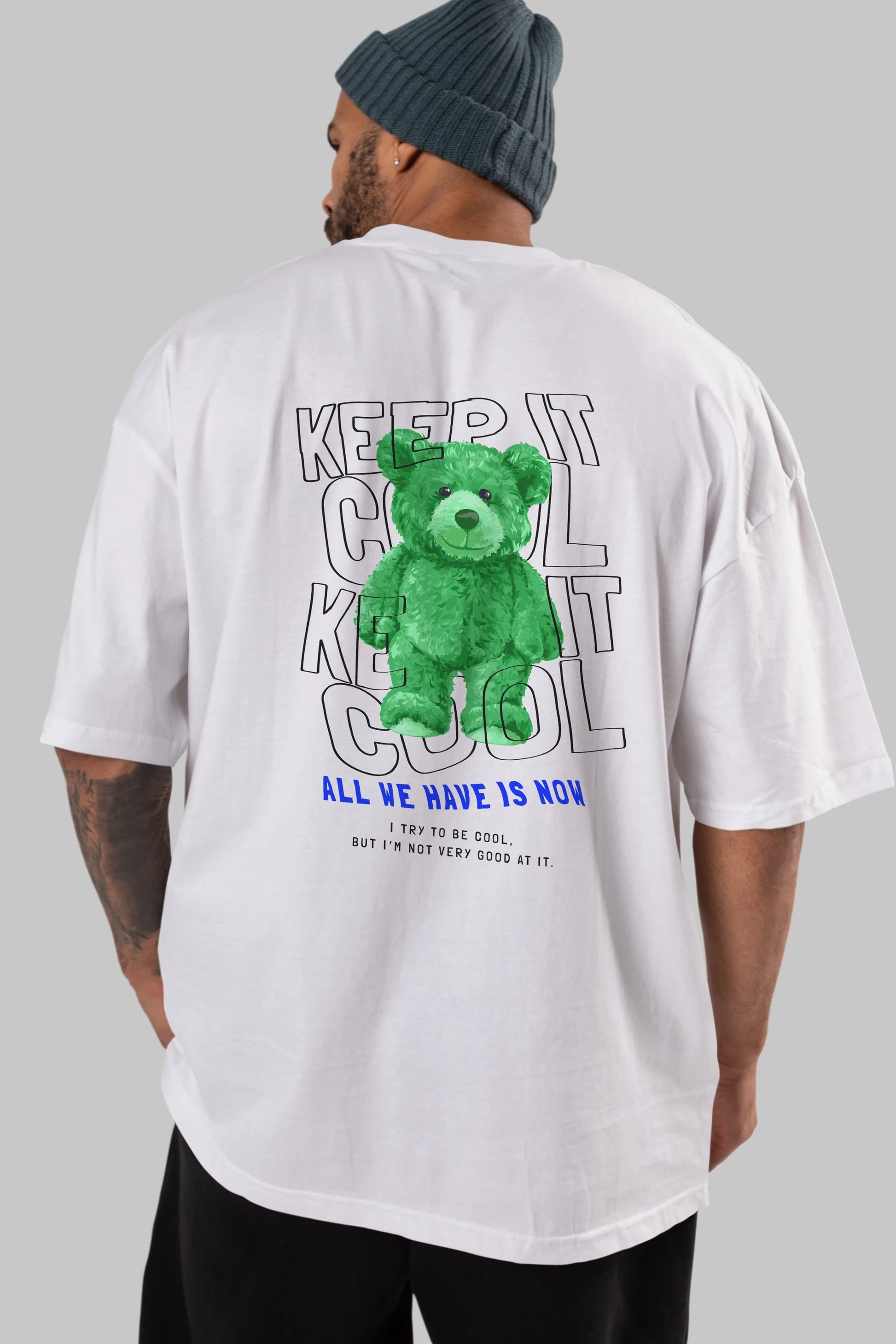 Keep it Cool Bear Arka Baskılı Oversize t-shirt Erkek Kadın Unisex