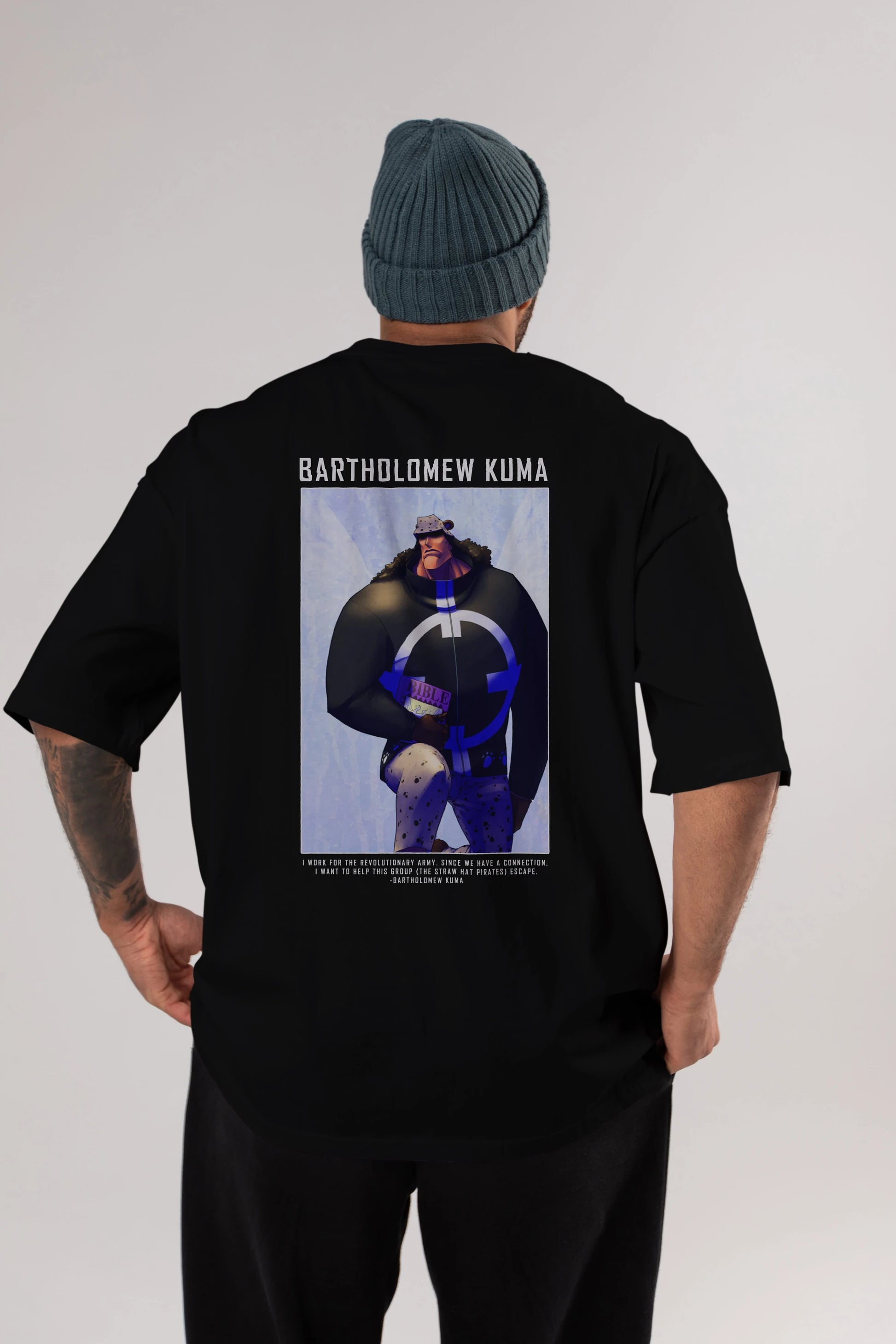 Bartholomew Kuma Anime Arka Baskılı Oversize t-shirt Erkek Kadın Unisex %100 pamuk tişort
