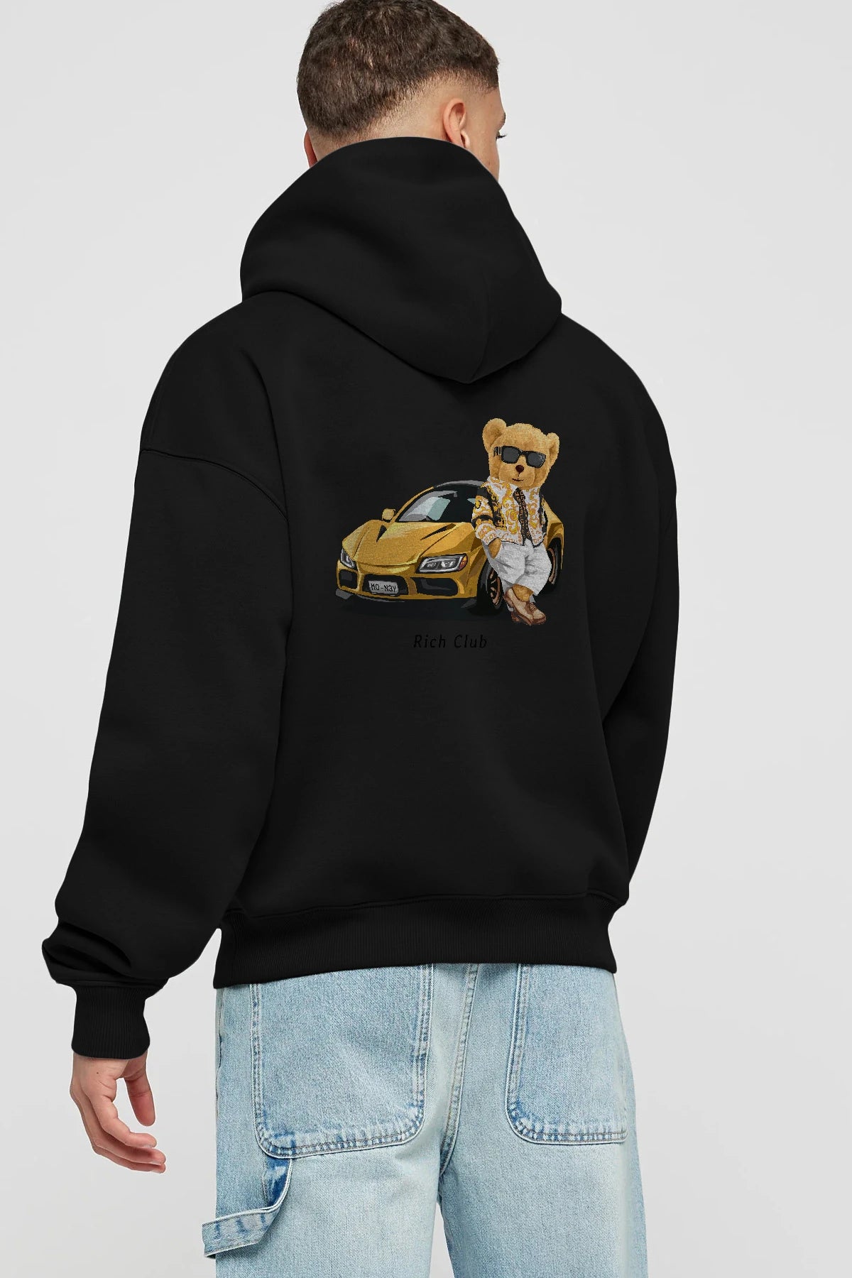 Teddy Bear Rich Club Arka Baskılı Hoodie Oversize Kapüşonlu Sweatshirt Erkek Kadın Unisex