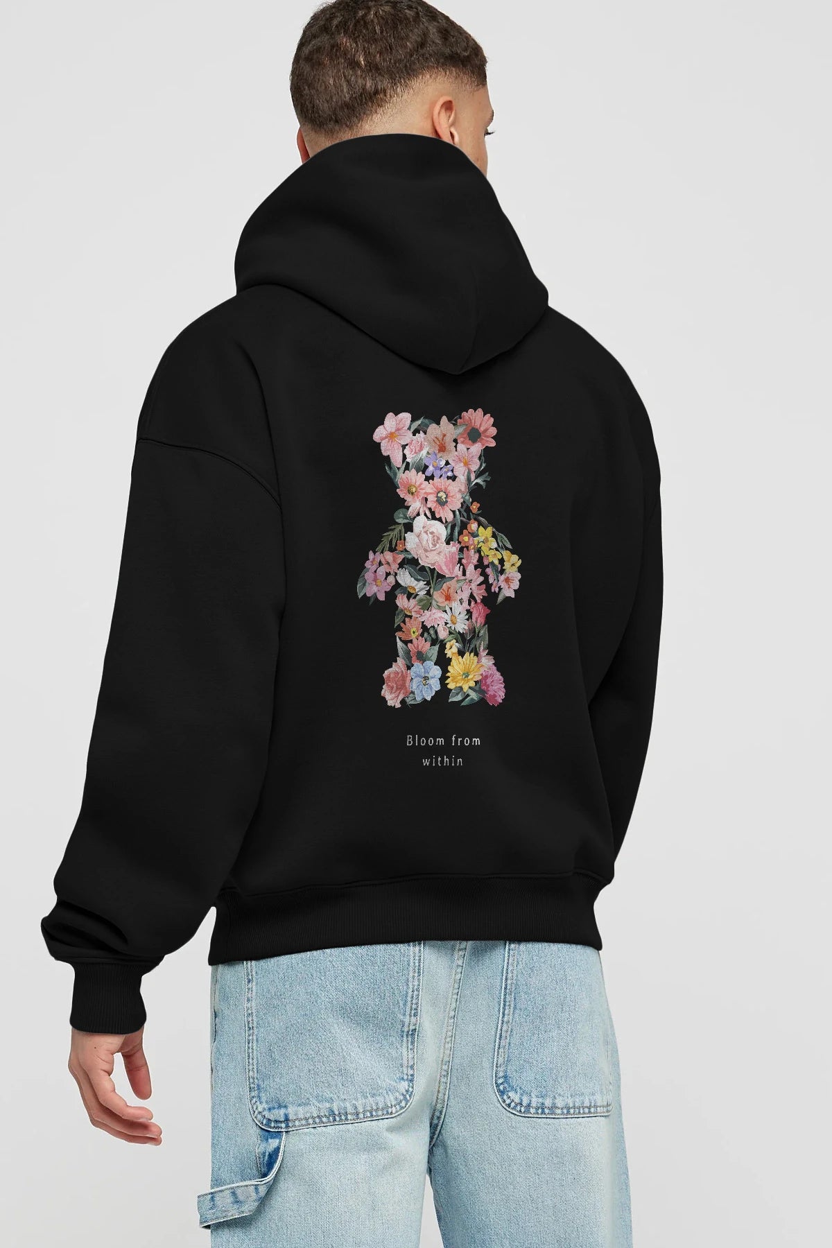 Bloom from Bear Arka Baskılı Hoodie Oversize Kapüşonlu Sweatshirt Erkek Kadın Unisex