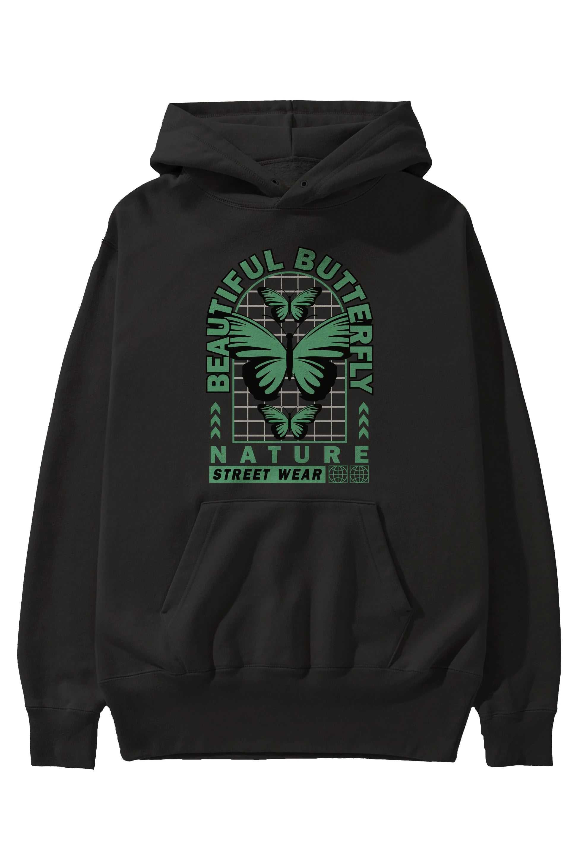 Beautiful Butterfly Ön Baskılı Hoodie Oversize Kapüşonlu Sweatshirt Erkek Kadın Unisex