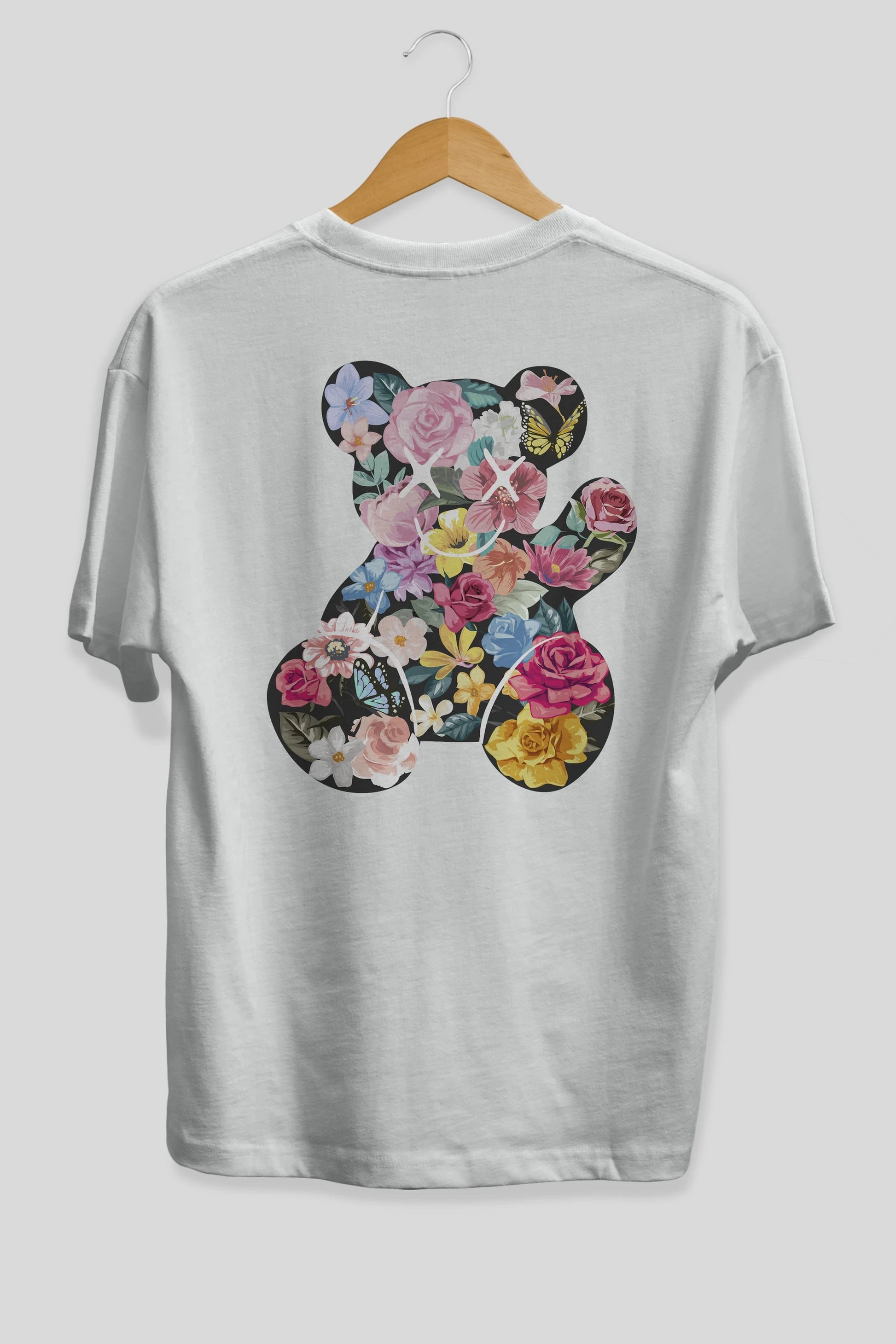 Flowers Bear Arka Baskılı Oversize t-shirt Erkek Kadın Unisex