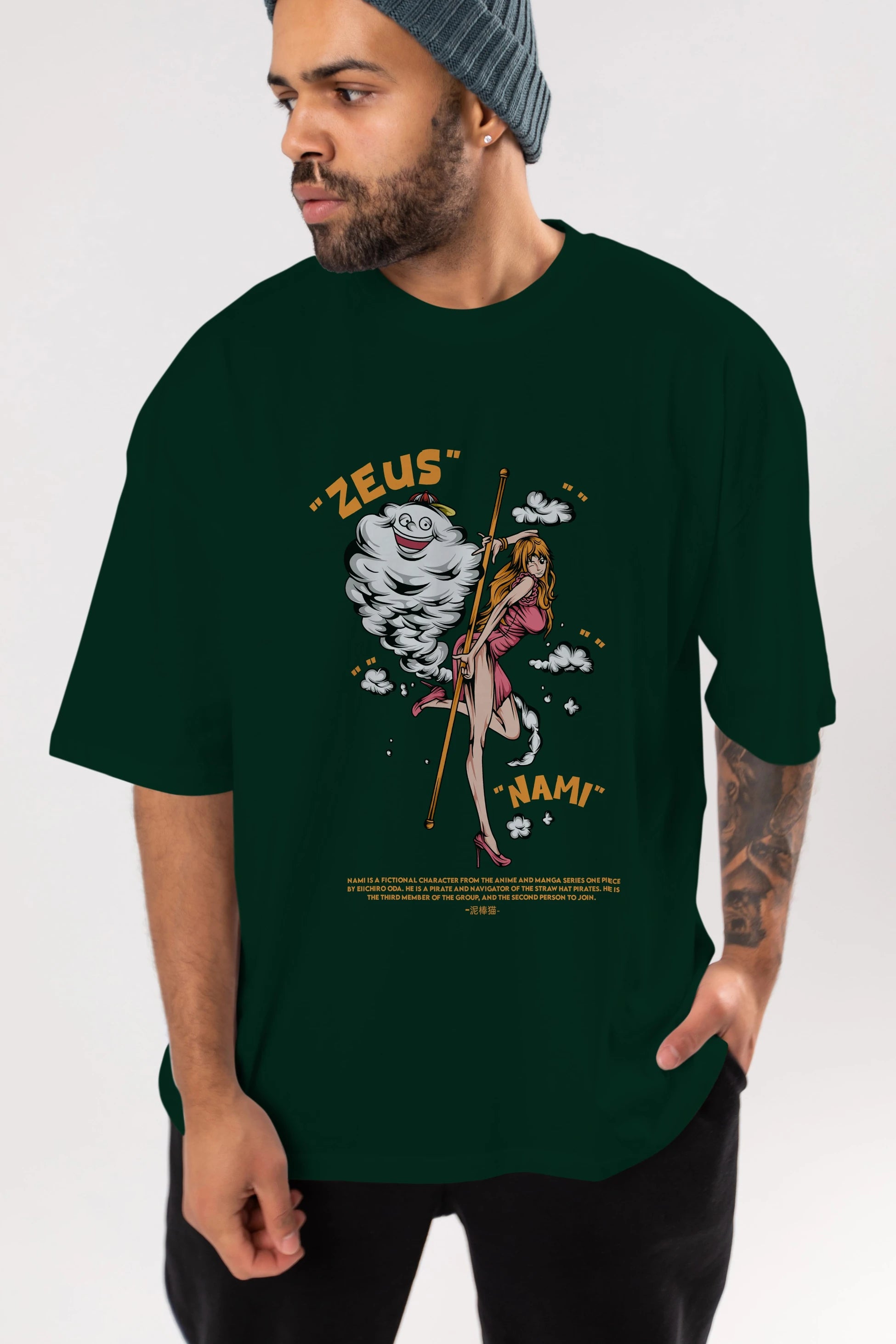 Zeus Nami Anime Ön Baskılı Oversize t-shirt %100 pamuk Erkek Kadın Unisex