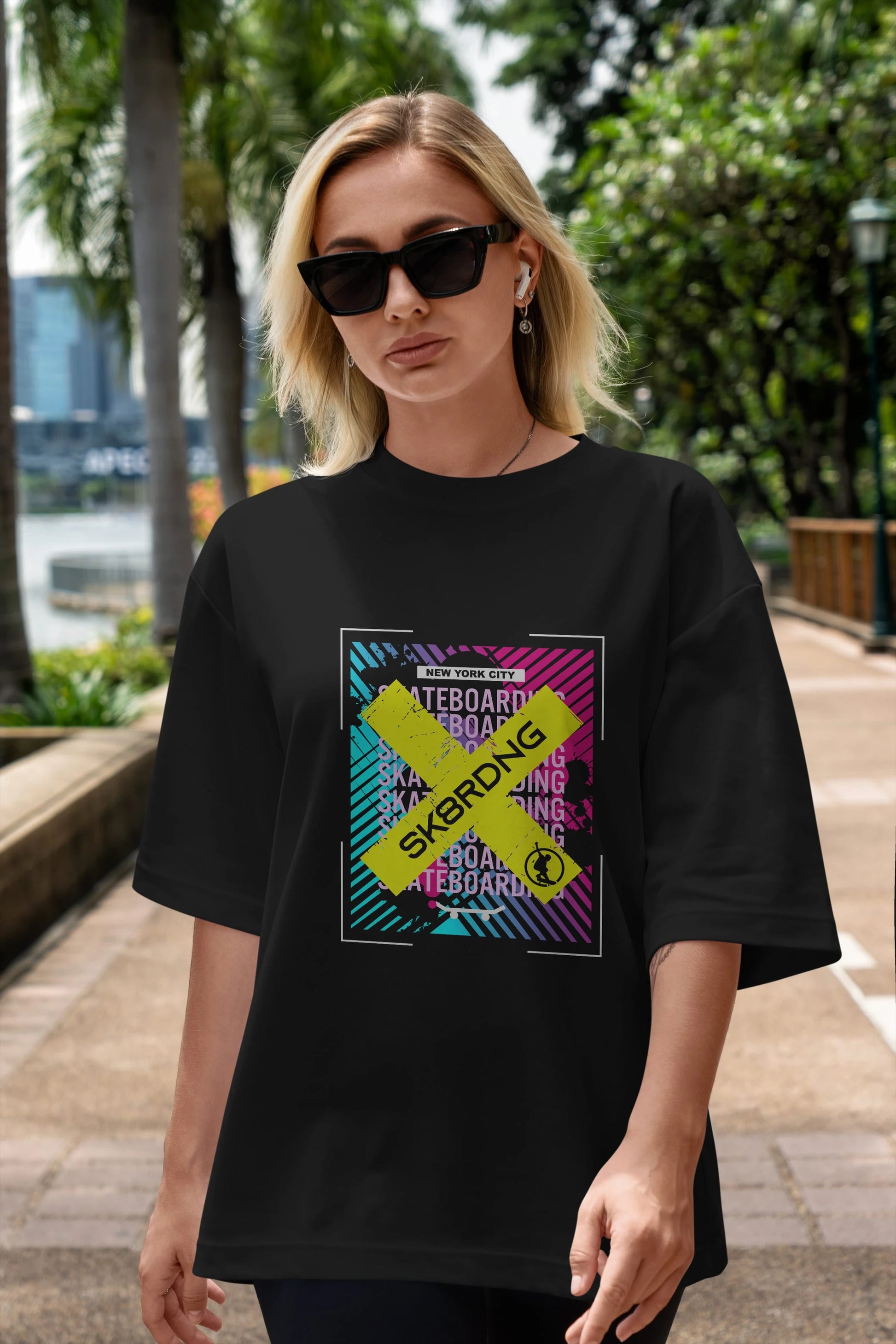 Skatebording Ön Baskılı Oversize t-shirt Erkek Kadın Unisex