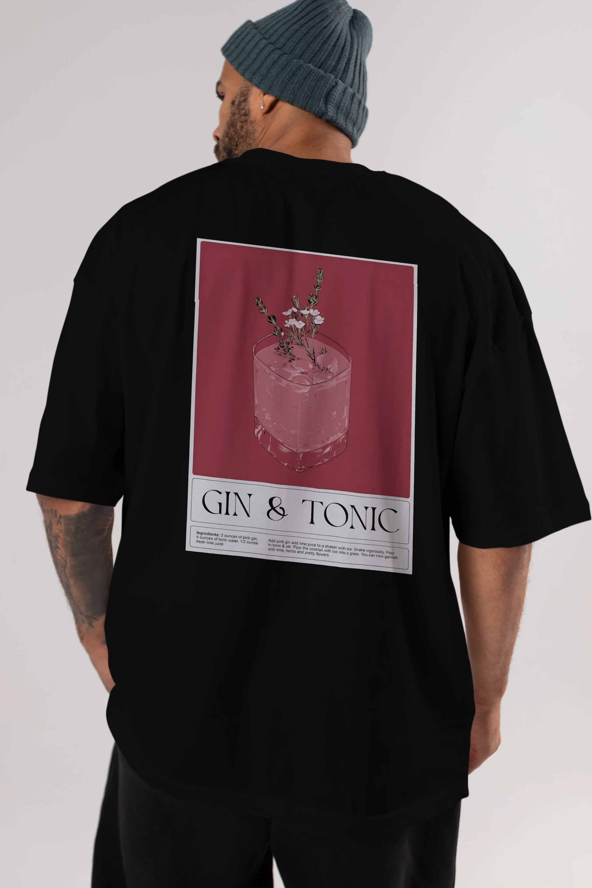 Gin Tonic 4 Arka Baskılı Oversize t-shirt Erkek Kadın Unisex %100 Pamuk Bisiklet Yaka tişort