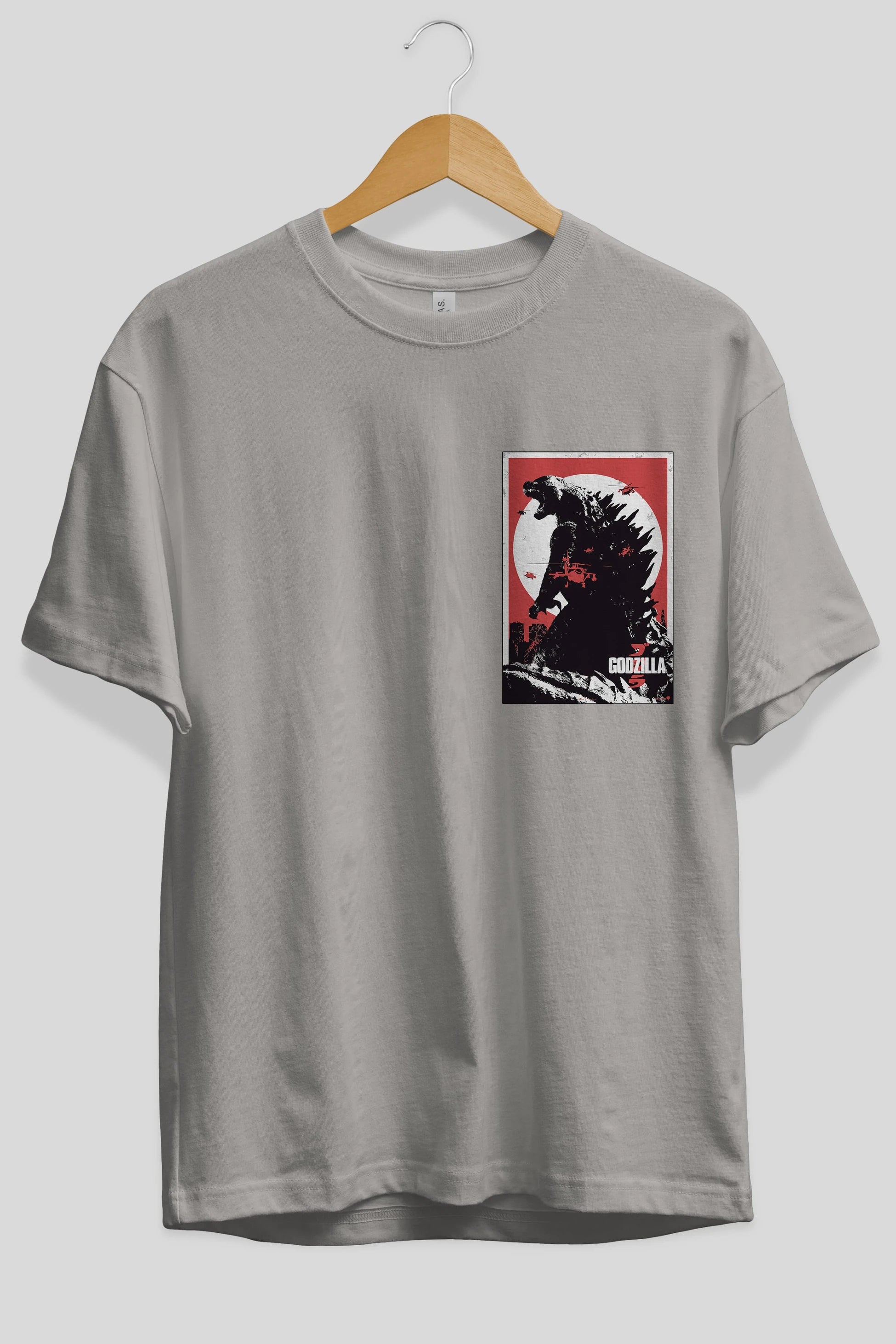 Godzilla (2) Ön Sol Baskılı Oversize t-shirt Erkek Kadın Unisex %100 Pamuk Bisiklet Yaka tişort