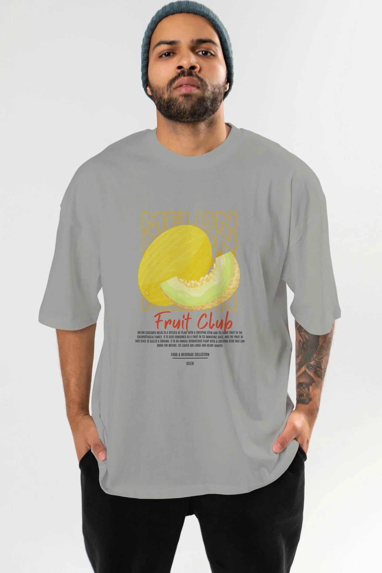 Melon Ön Baskılı Oversize t-shirt Erkek Kadın Pamuk Bisiklet Yaka tişort