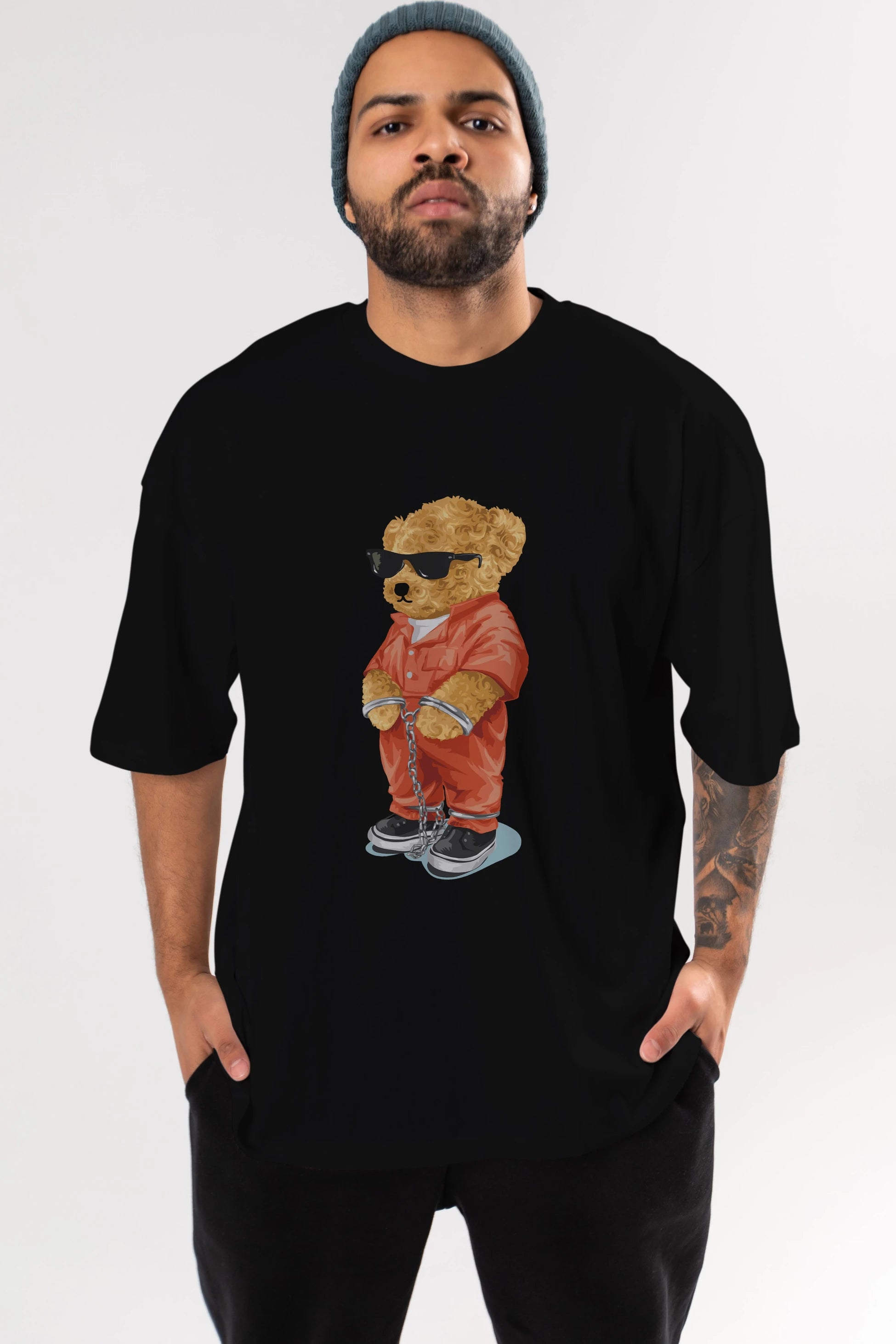 Teddy Bear Kodes Ön Baskılı Oversize t-shirt Erkek Kadın Unisex %100 Pamuk