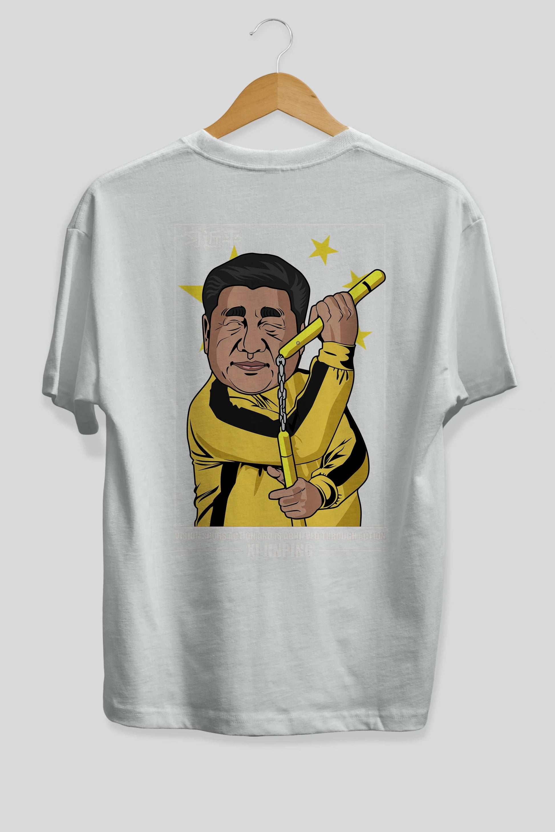 Xi Jinping Bruce Lee Arka Baskılı Oversize t-shirt Erkek Kadın Unisex %100 Pamuk tişort