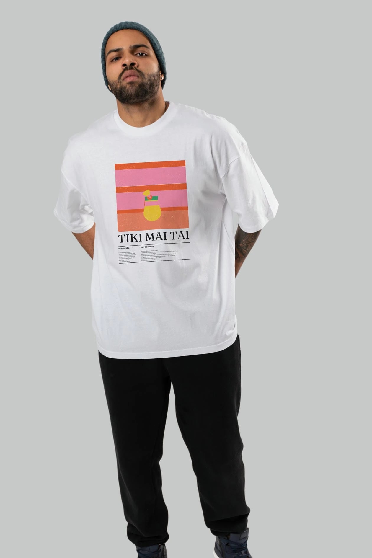 Tiki Mai Tai Kokteyl Ön Baskılı Oversize t-shirt Erkek Kadın %100 Pamuk Bisiklet Yaka tişort
