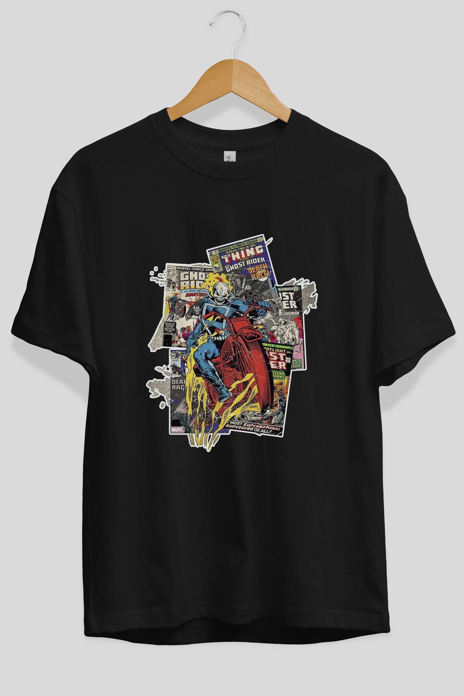 Ghost Rider Ön Baskılı Oversize t-shirt Erkek Kadın Unisex %100 Pamuk Bisiklet Yaka tişort