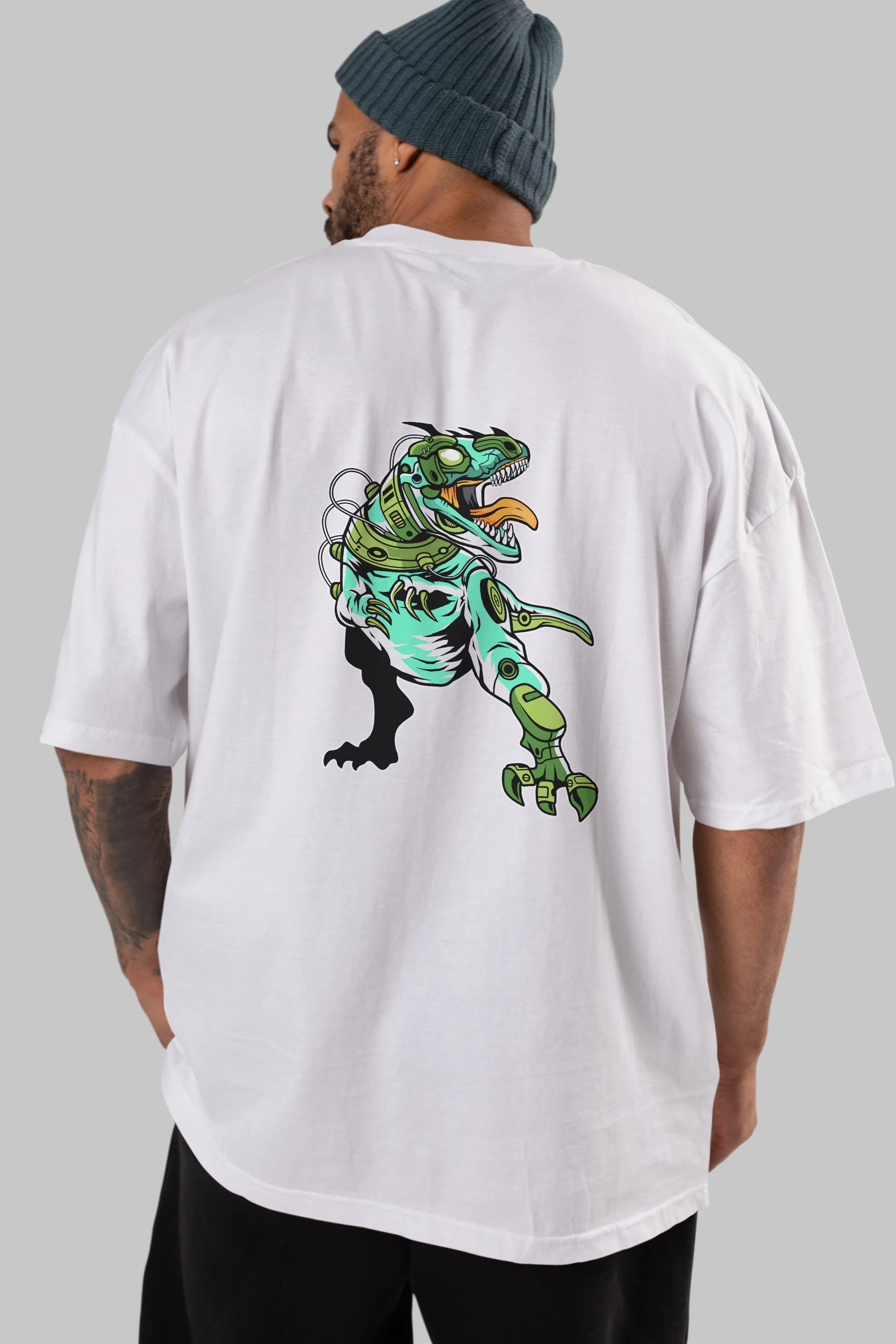 Trex Robot Arka Baskılı Oversize t-shirt Erkek Kadın Unisex %100 Pamuk tişort