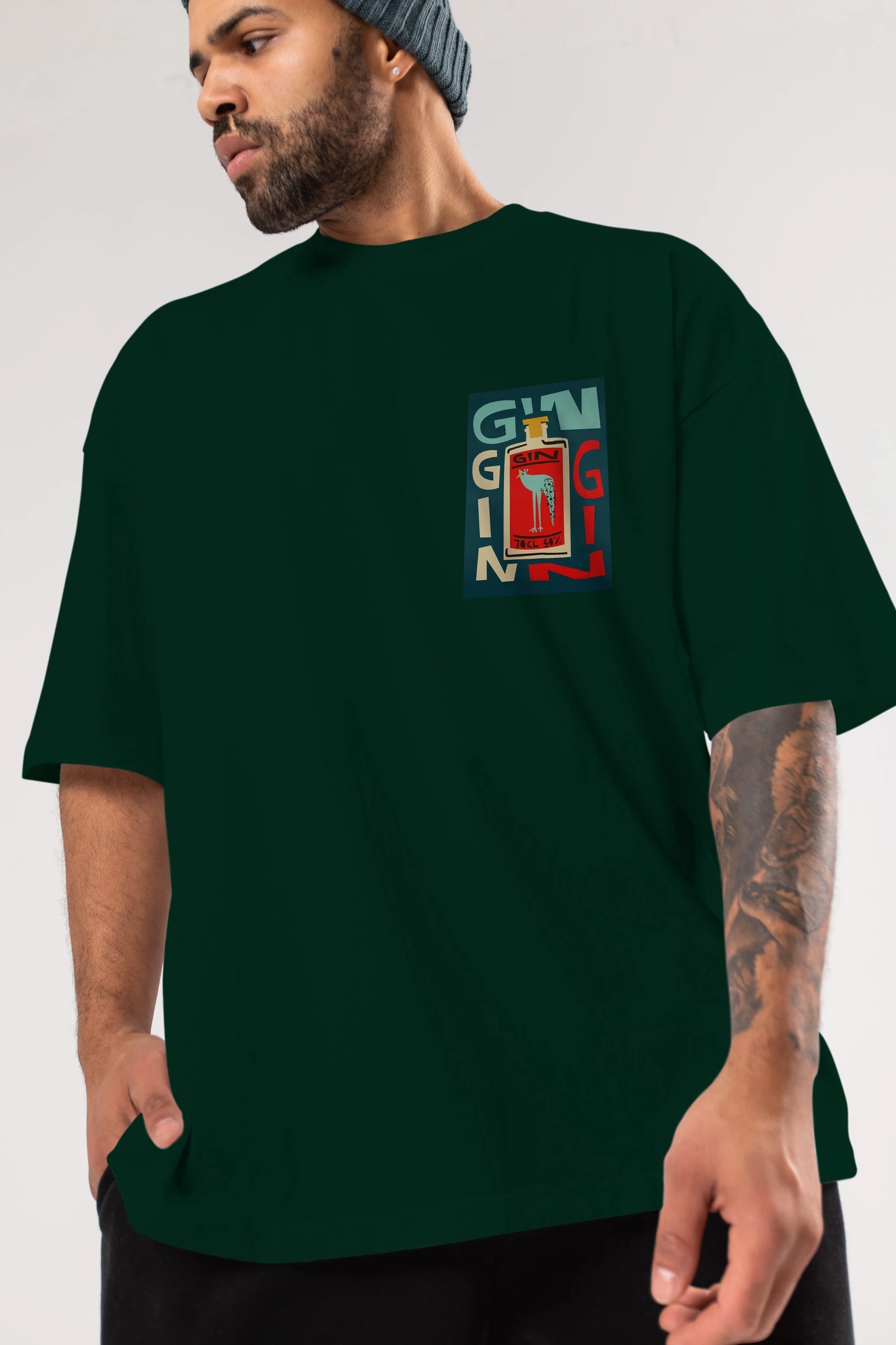 Gin 2 Ön Sol Baskılı Oversize t-shirt Erkek Kadın Unisex %100 Pamuk Bisiklet Yaka tişort