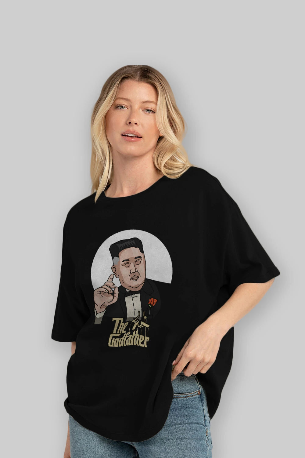 Godfather Jong Un Ön Baskılı Oversize t-shirt Erkek Kadın Unisex %100 Pamuk tişort