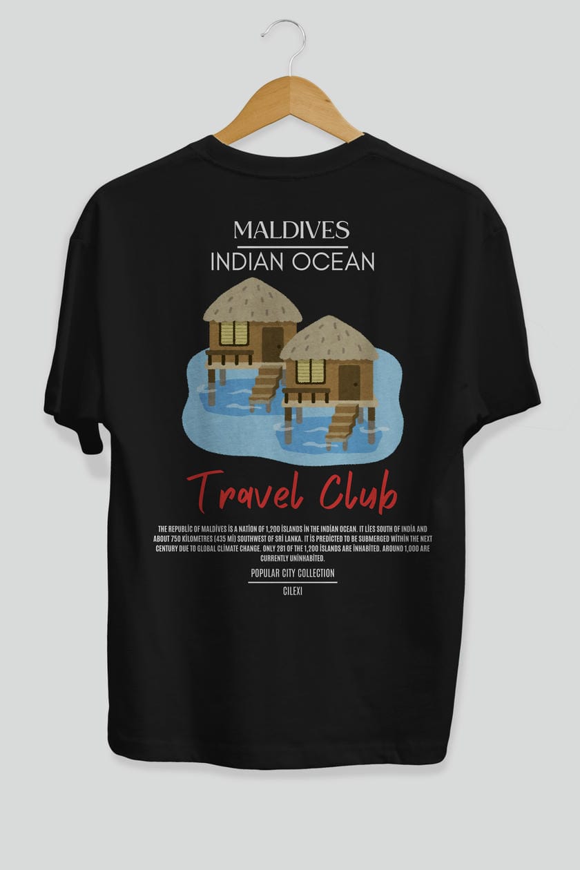 Maldives İndian Ocean Arka Baskılı Oversize t-shirt Erkek Kadın Pamuk Bisiklet Yaka tişort