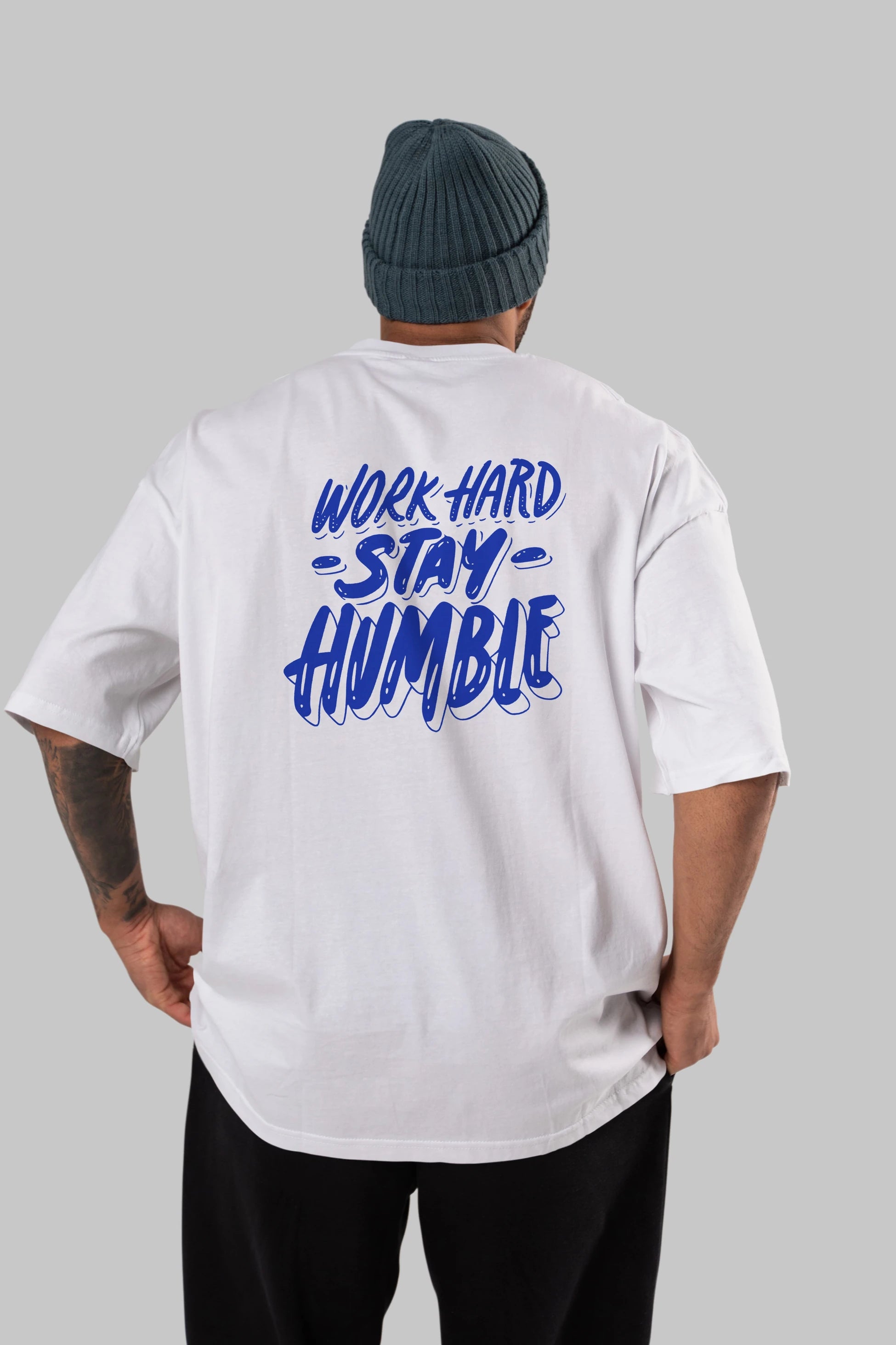 Word Hard Yazılı Arka Baskılı Oversize t-shirt Erkek Kadın Unisex