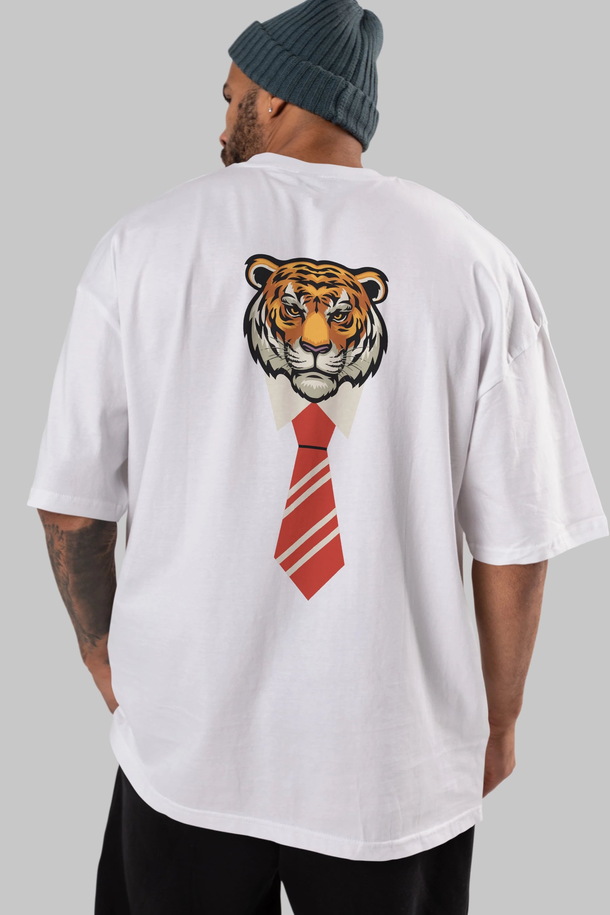 Tiger With Tie Arka Baskılı Oversize t-shirt Erkek Kadın Unisex