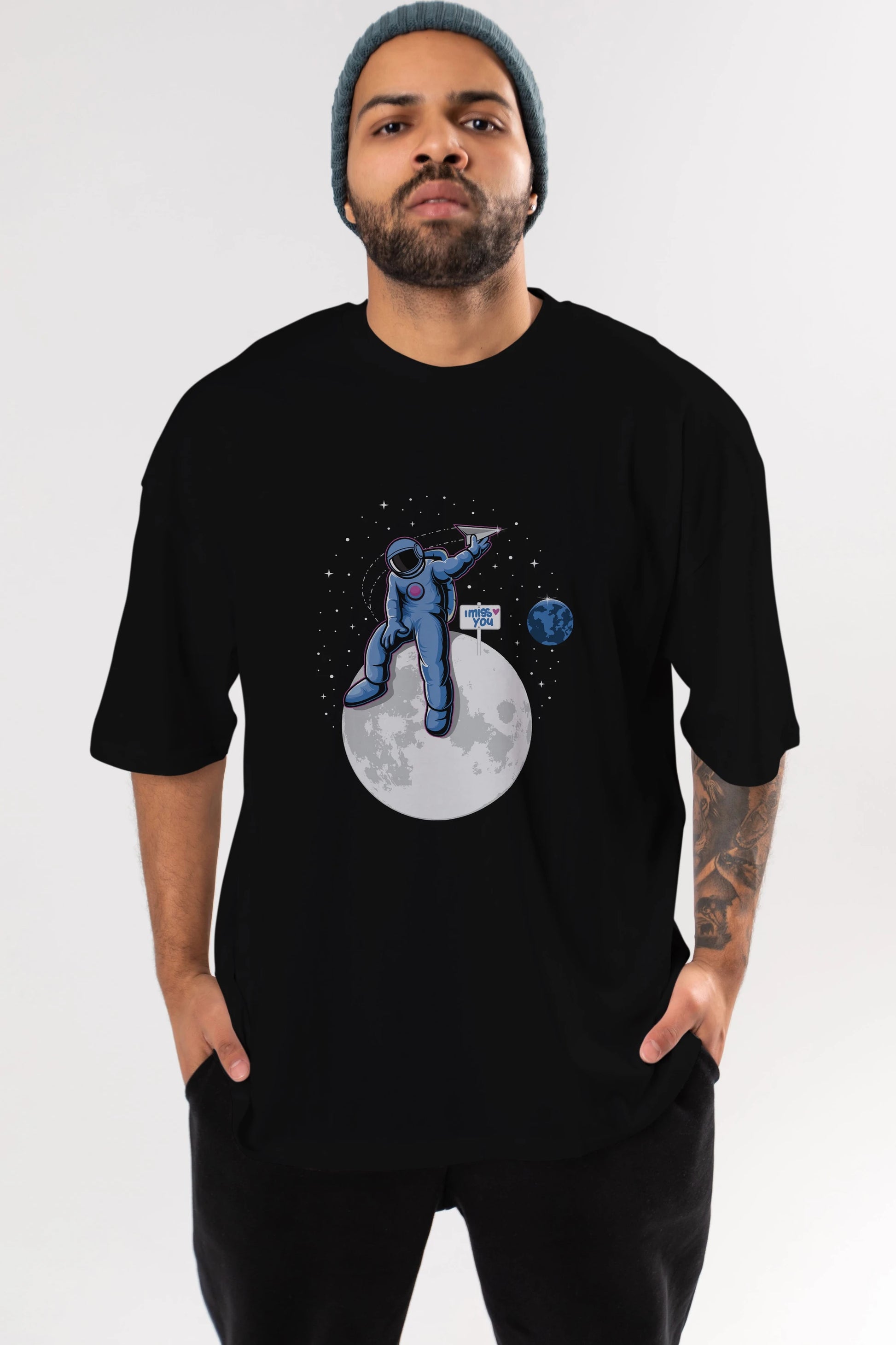 Astro Missing Earth Ön Baskılı Oversize t-shirt Erkek Kadın Unisex