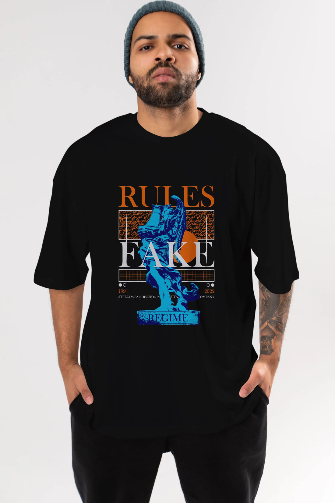 Rules Fake Ön Baskılı Oversize t-shirt Erkek Kadın Unisex