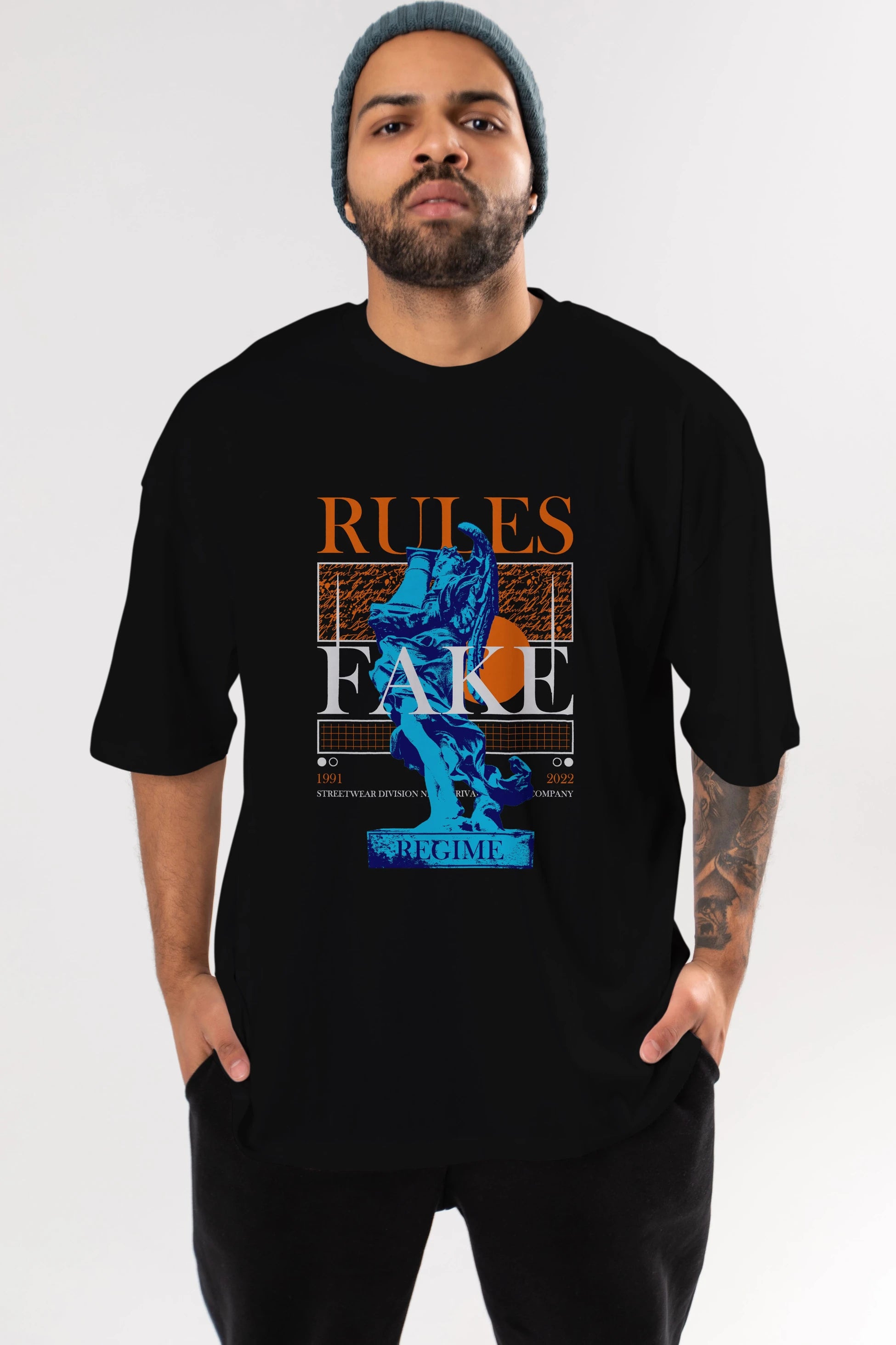 Rules Fake Ön Baskılı Oversize t-shirt Erkek Kadın Unisex