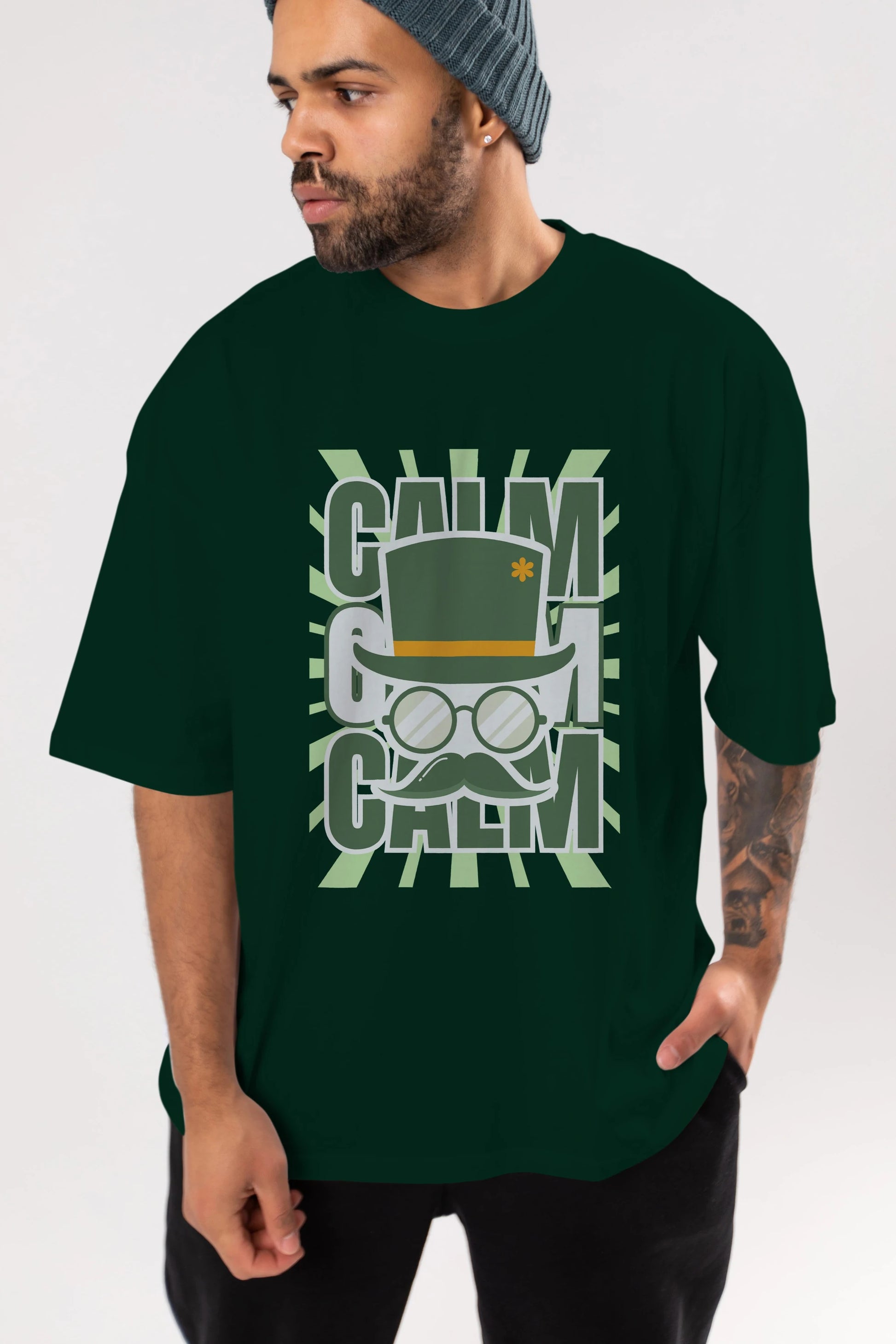 Calm Yazılı Ön Baskılı Oversize t-shirt Erkek Kadın Unisex