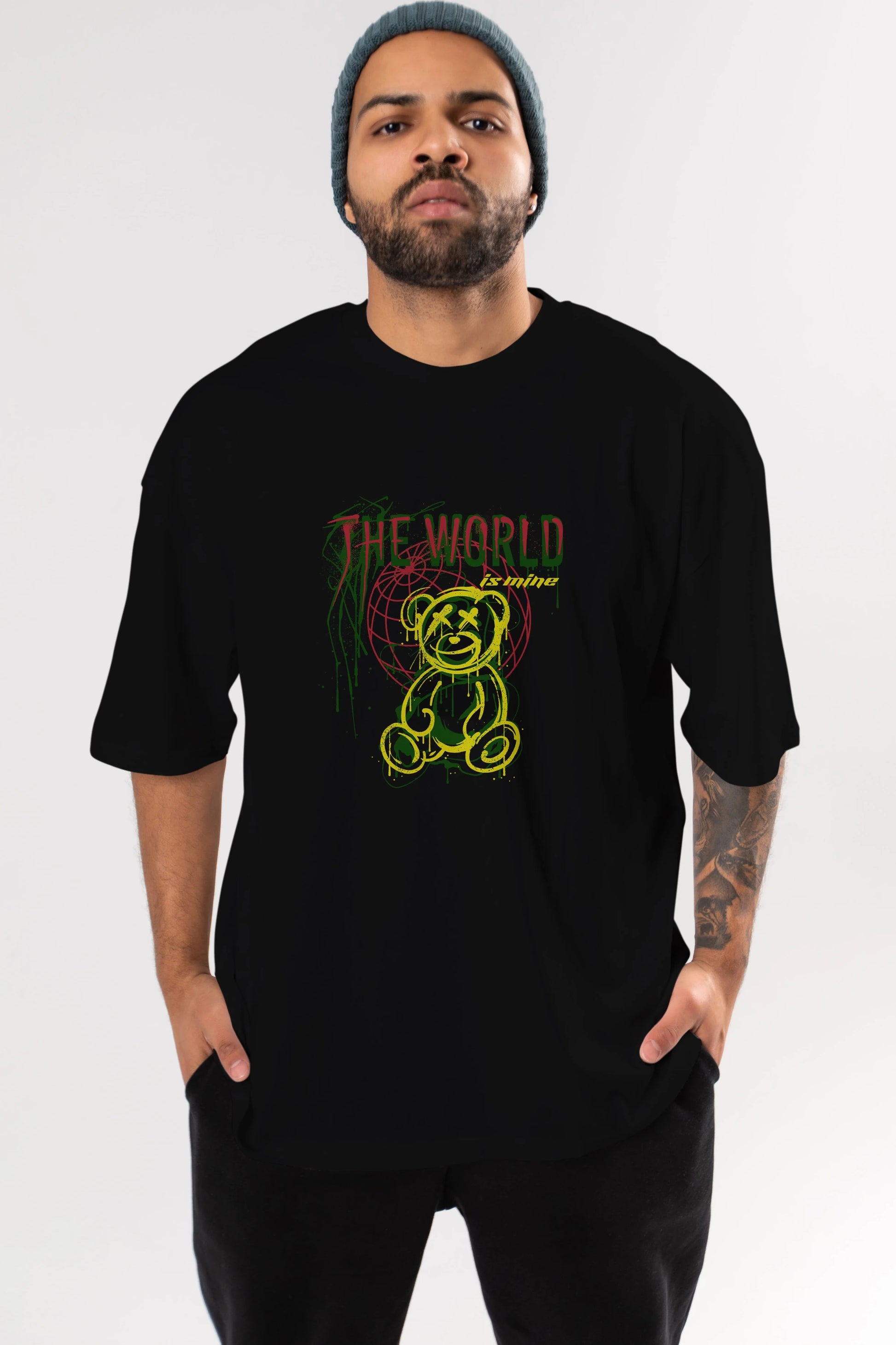 The World is Mine Bear Ön Baskılı Oversize t-shirt Erkek Kadın Unisex