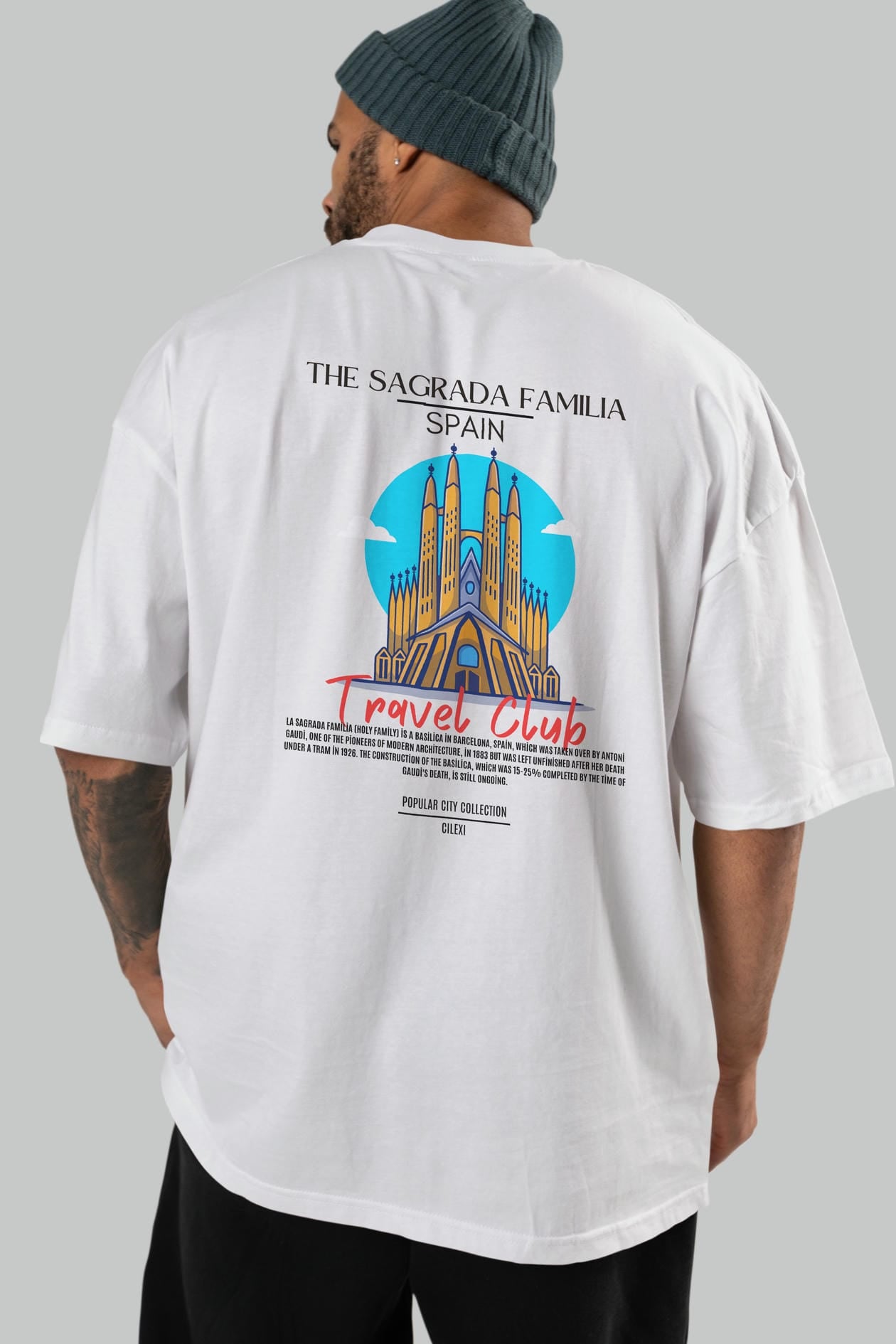 The Sagrada Familia Spain Arka Baskılı Oversize t-shirt Erkek Kadın Pamuk Bisiklet Yaka tişort