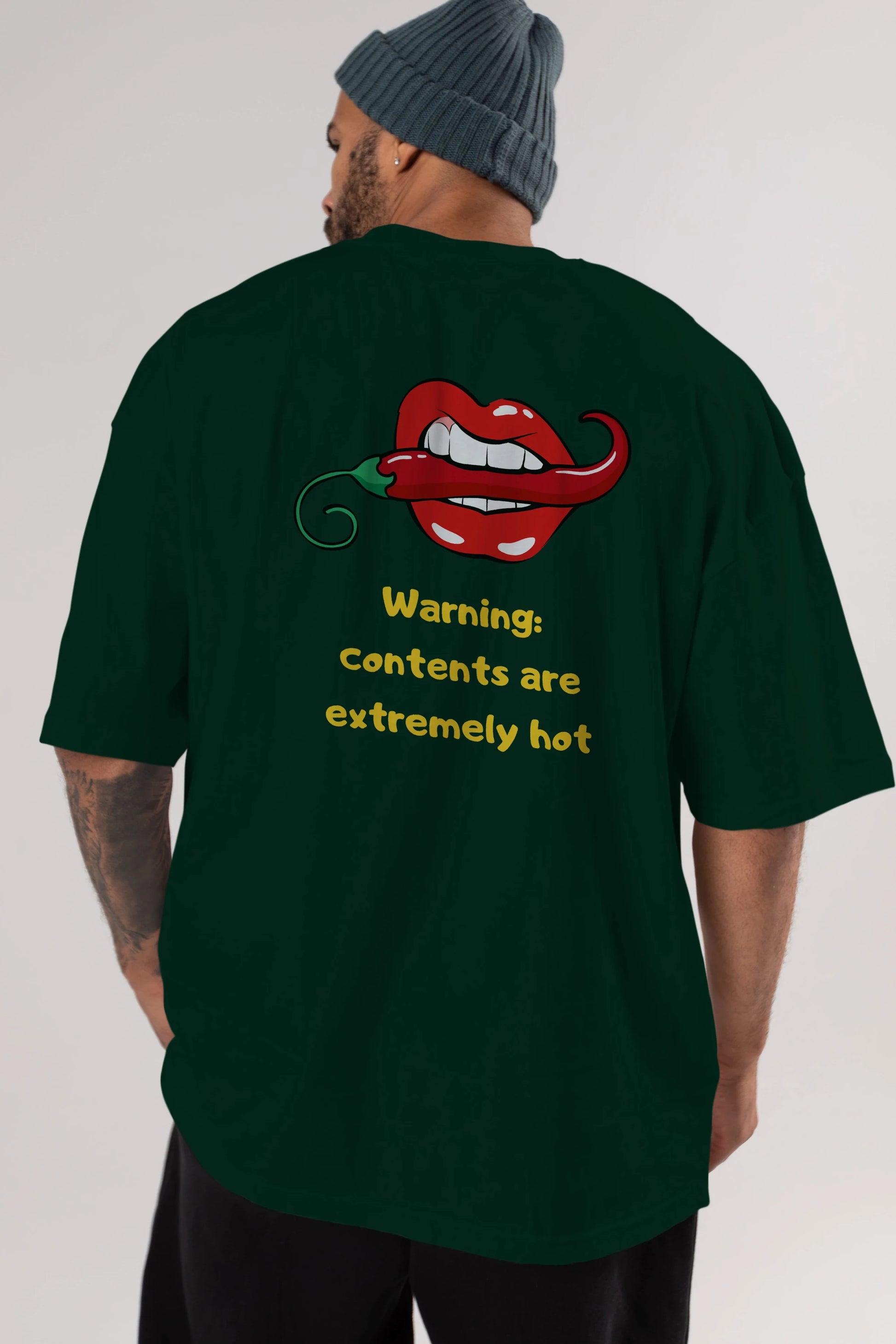 Warning Contents Yazılı Arka Baskılı Oversize t-shirt Erkek Kadın Unisex
