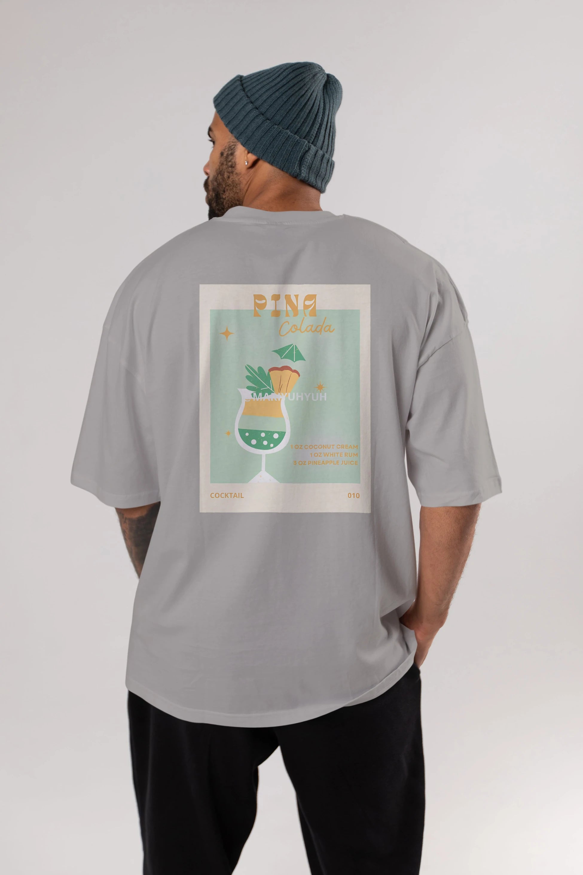 Pina Colada Arka Baskılı Oversize t-shirt Erkek Kadın Unisex %100 Pamuk Bisiklet Yaka tişort