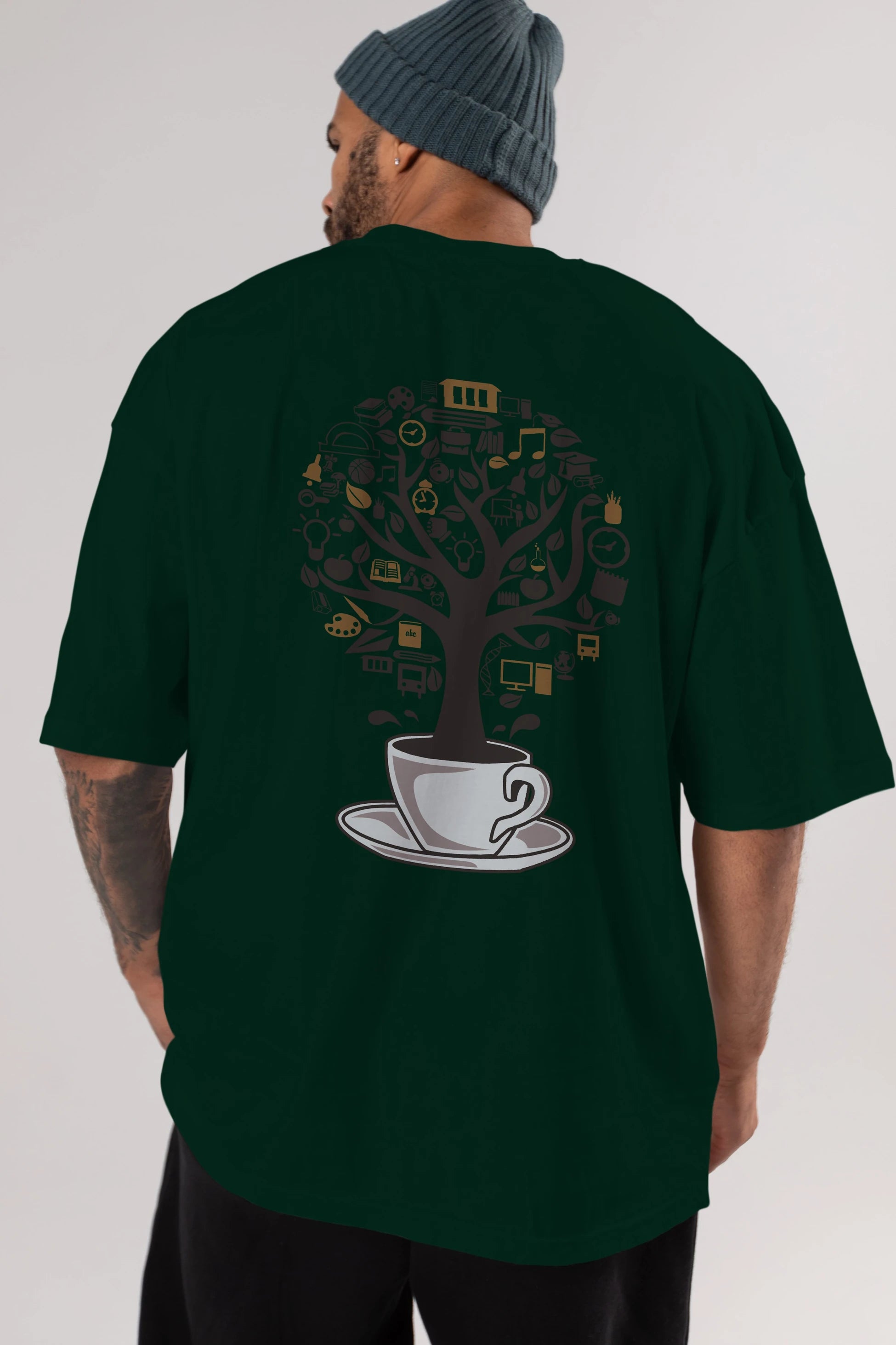 Coffee Tree Arka Baskılı Oversize t-shirt %100 pamuk Erkek Kadın Unisex