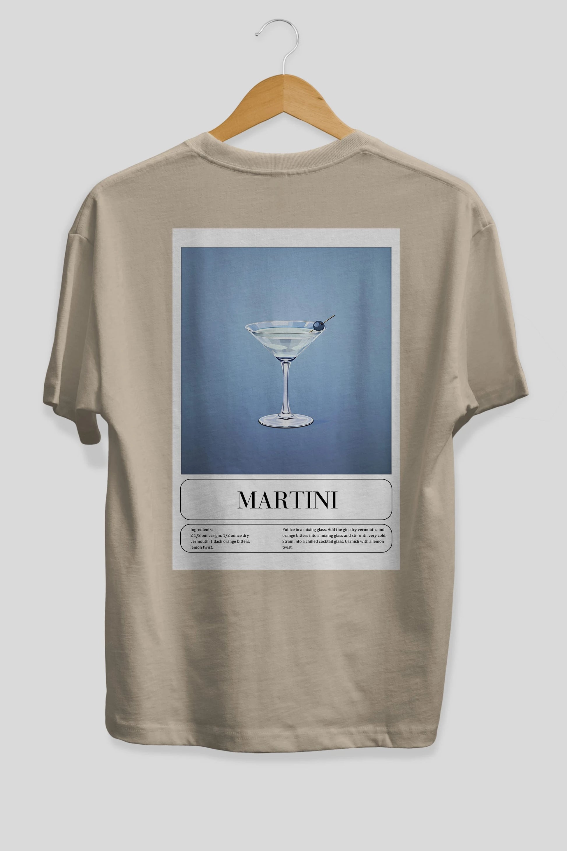 Martini Arka Baskılı Oversize t-shirt Erkek Kadın Unisex %100 Pamuk Bisiklet Yaka tişort
