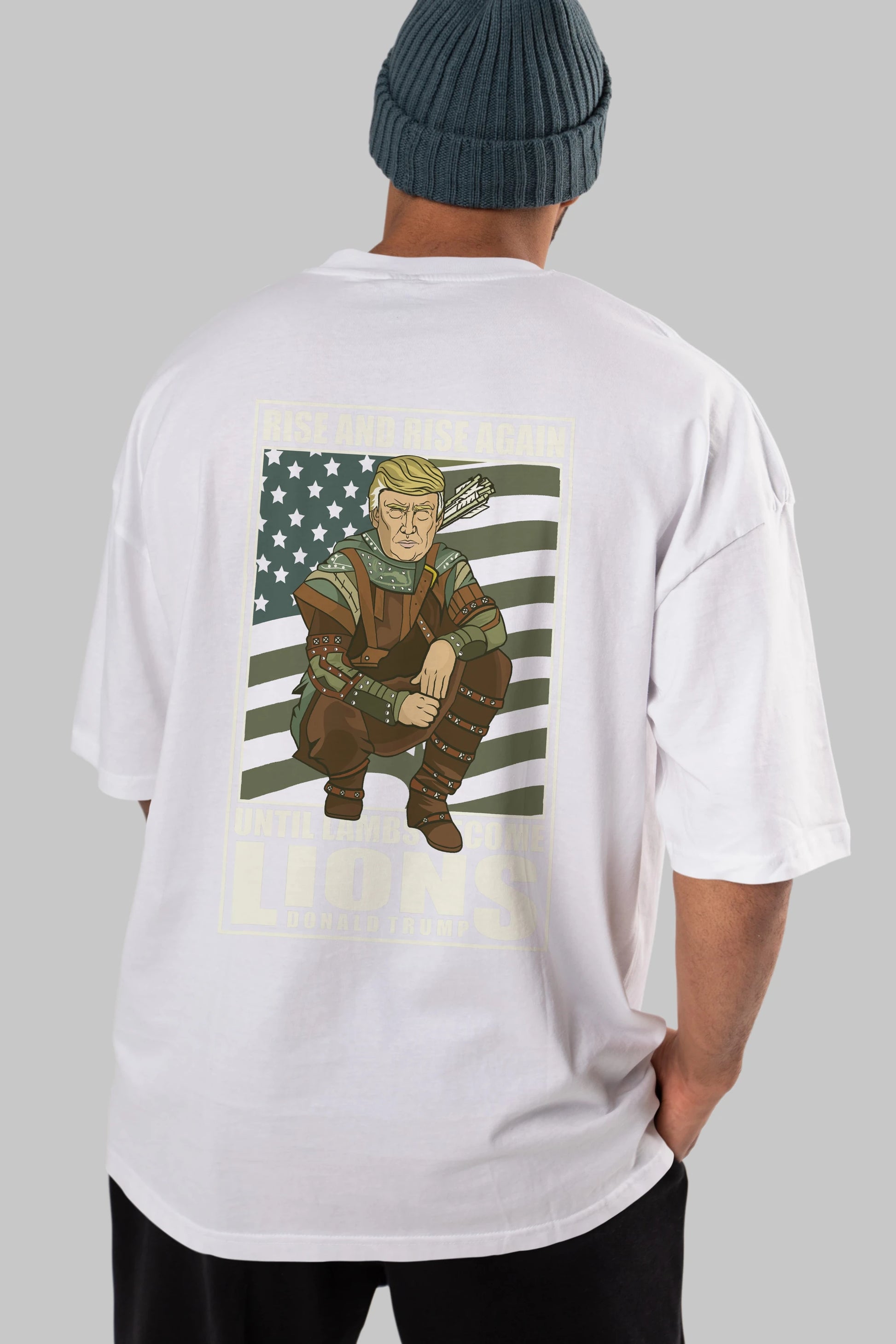 Robin Hood Trump Arka Baskılı Oversize t-shirt Erkek Kadın Unisex %100 Pamuk tişort