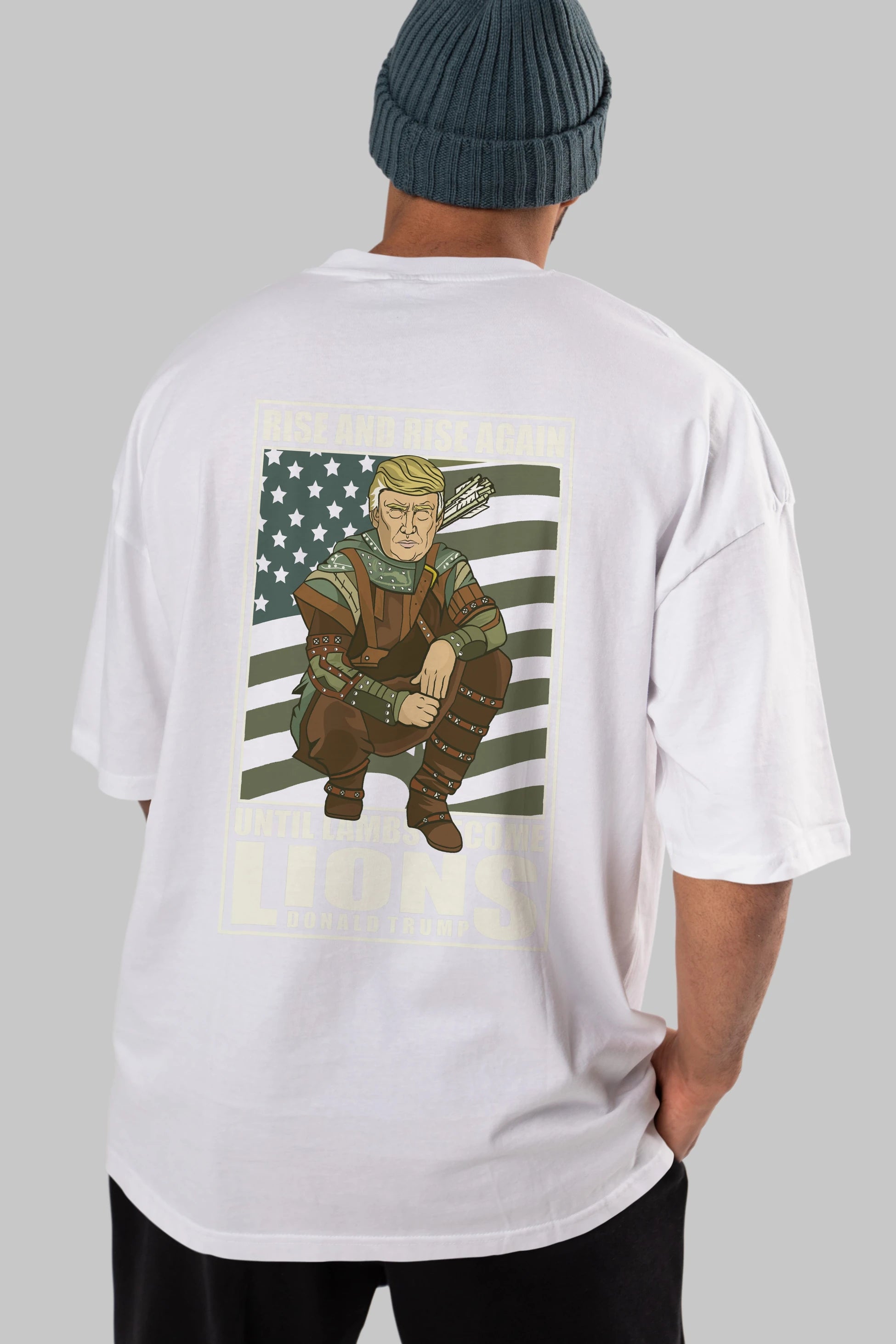 Robin Hood Trump Arka Baskılı Oversize t-shirt Erkek Kadın Unisex %100 Pamuk tişort