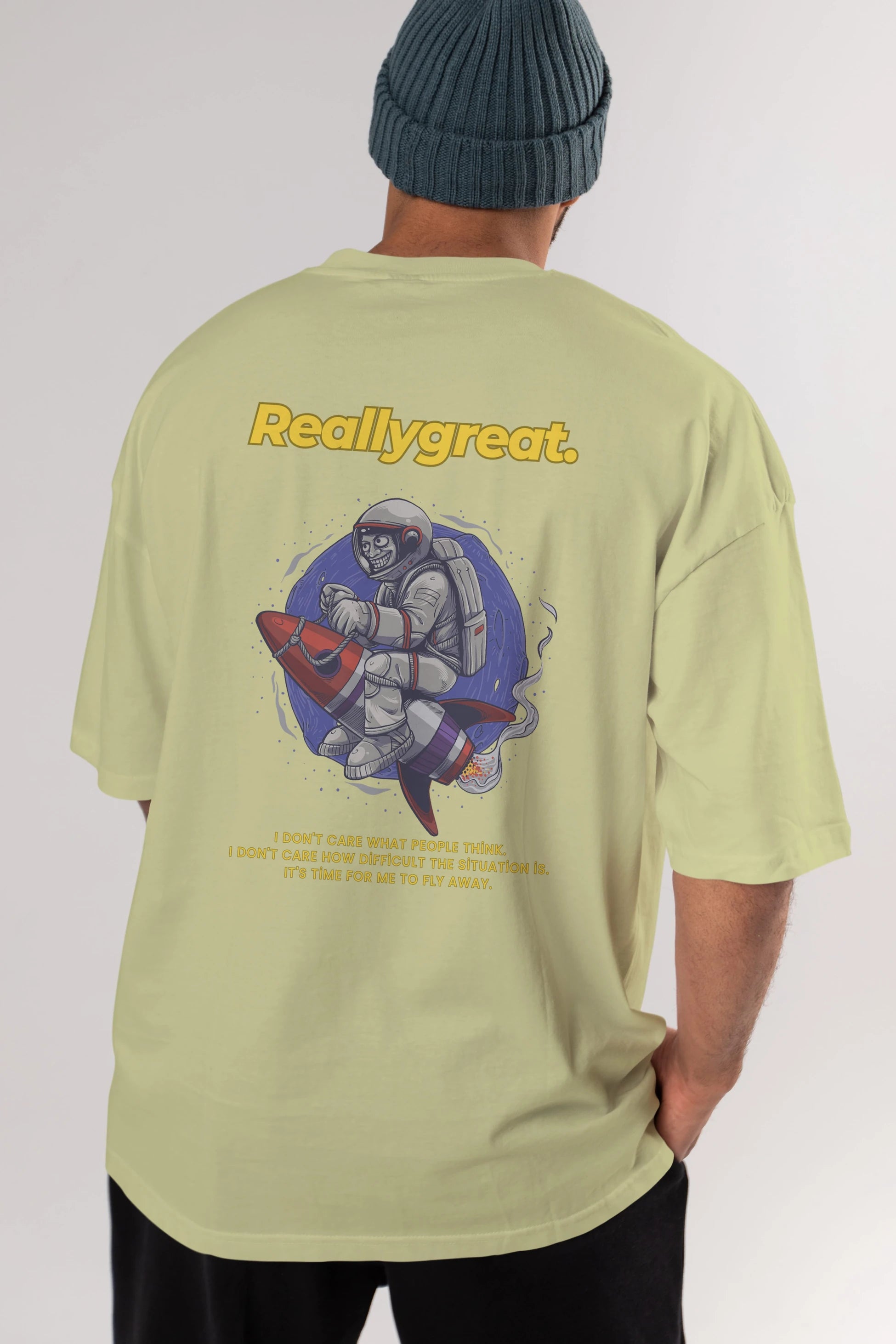 Reallygreat Astronaut Arka Baskılı Oversize t-shirt Erkek Kadın Unisex