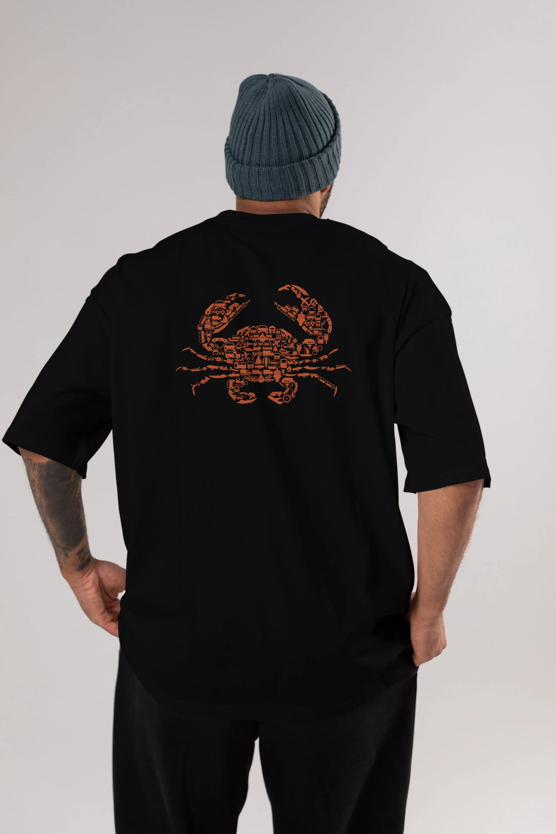 Crab Arka Baskılı Oversize t-shirt %100 pamuk Erkek Kadın Unisex