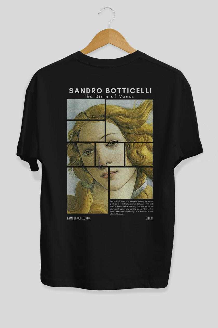 Sandro Botticelli Arka Baskılı Oversize t-shirt Erkek Kadın Bisiklet Yaka Pamuk tişort